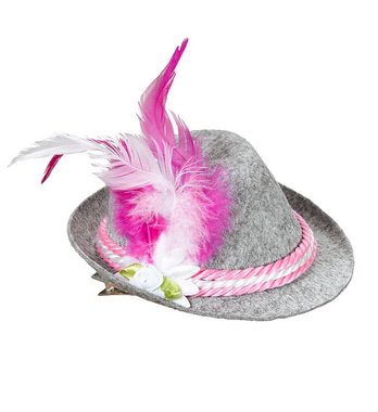 Karneval-Klamotten Kostüm Bayernhut Damen rosa grau Edelweiß und Halskette, Accessoires für Oktoberfest