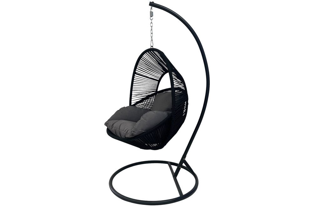 riess-ambiente Hängesessel AIR ROPE anthrazit/schwarz - inkl. Kissen, In- & Outdoor, mit Gestell (Einzelartikel, 1-St), Geflecht-Hängestuhl - ideal für Balkon, Terrasse, Garten & Wohnbereich