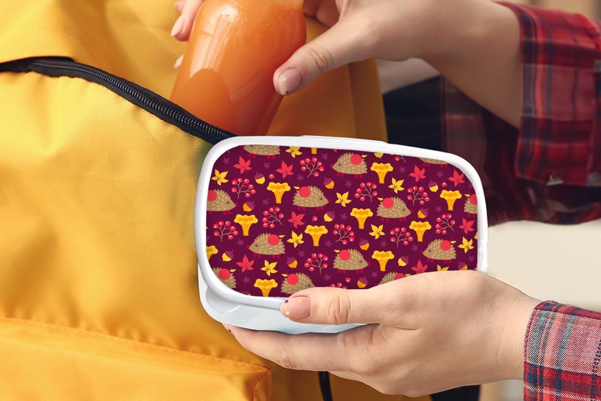 Mädchen MuchoWow (2-tlg), Brotdose, - Brotbox Pilz Lunchbox und Kinder Igel Muster, - für Kunststoff, Erwachsene, für und weiß Jungs