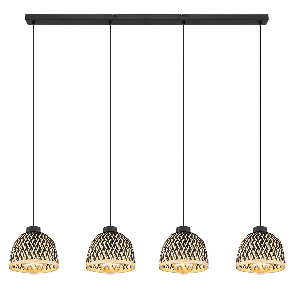 GLOBO LIGHTING Hängeleuchte, Leuchtmittel nicht inklusive, Hängelampe Esszimmerleuchte Boho Bambus Schirm braun 4-flammig L 119cm