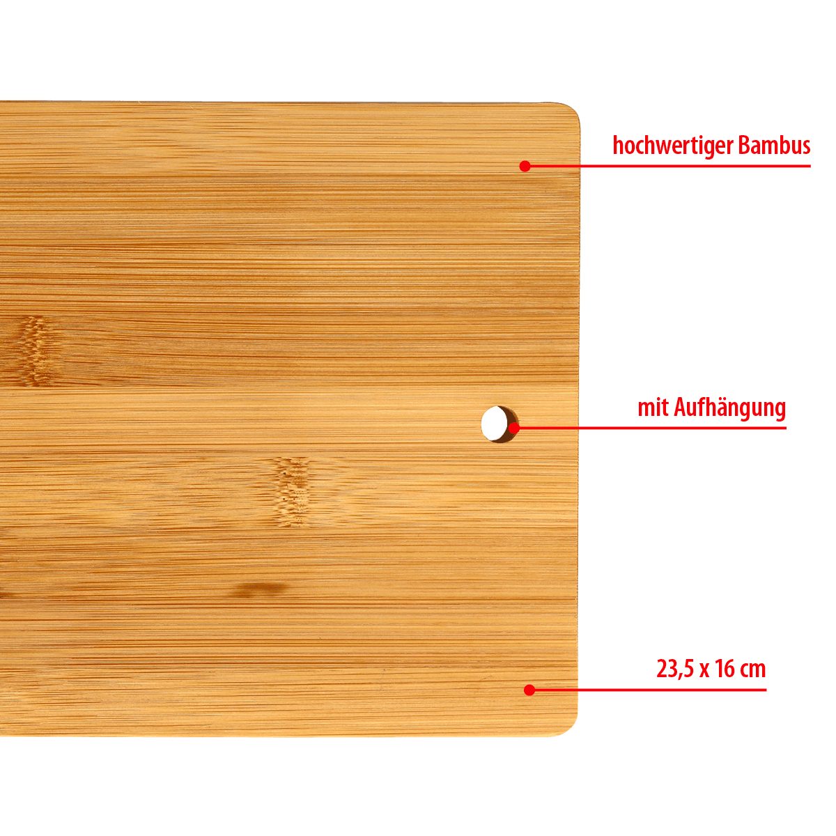 Aufhängung, praktischer cm), (Frühstücksbrettchen Bambus Holzbrett Schneidebrett Naturmaterial aus mit Brotschneidebrett Servierbrett EUROHOME x 16 23,5