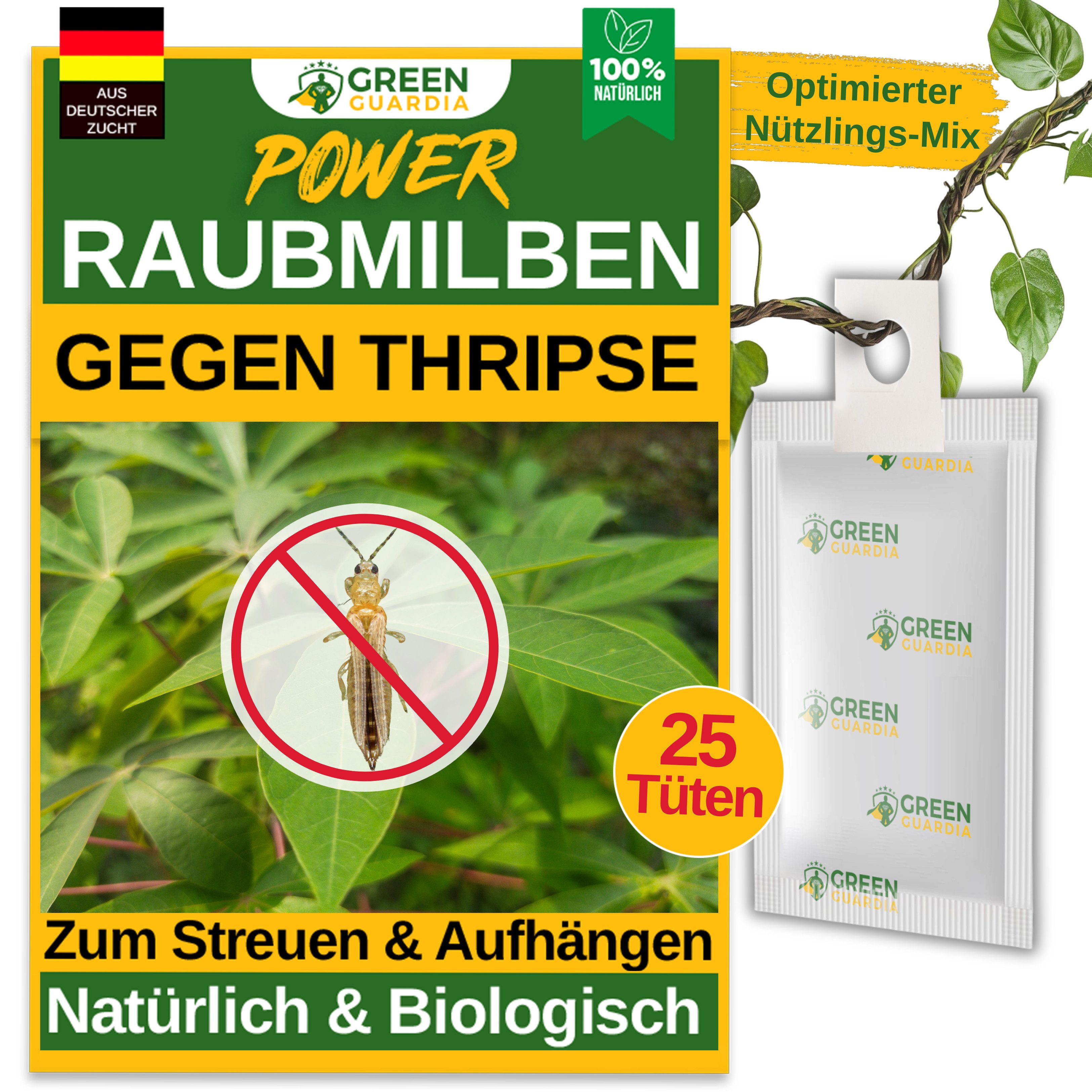 Insektenvernichter Raubmilben gegen Thripse - 1 - 50 Tüten zum Aufhängen oder Streuen