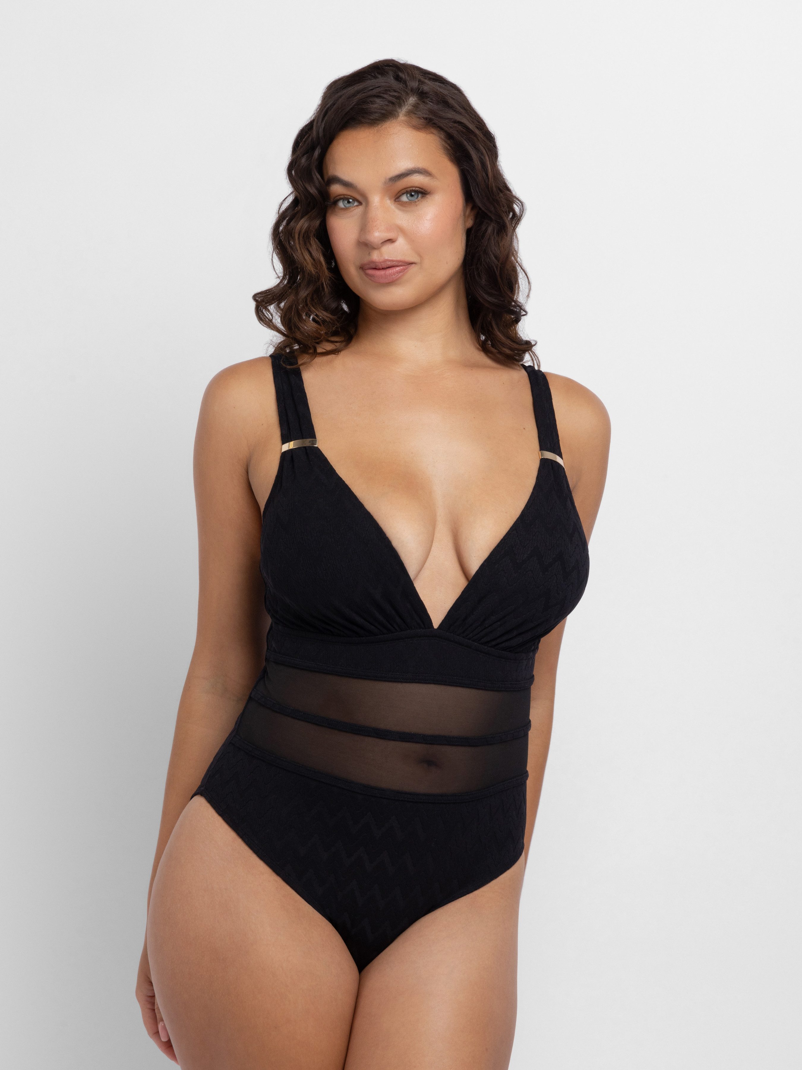 Dorina Badeanzug Eivissa mit tiefem V-Ausschnitt, Mesh-Einsätze