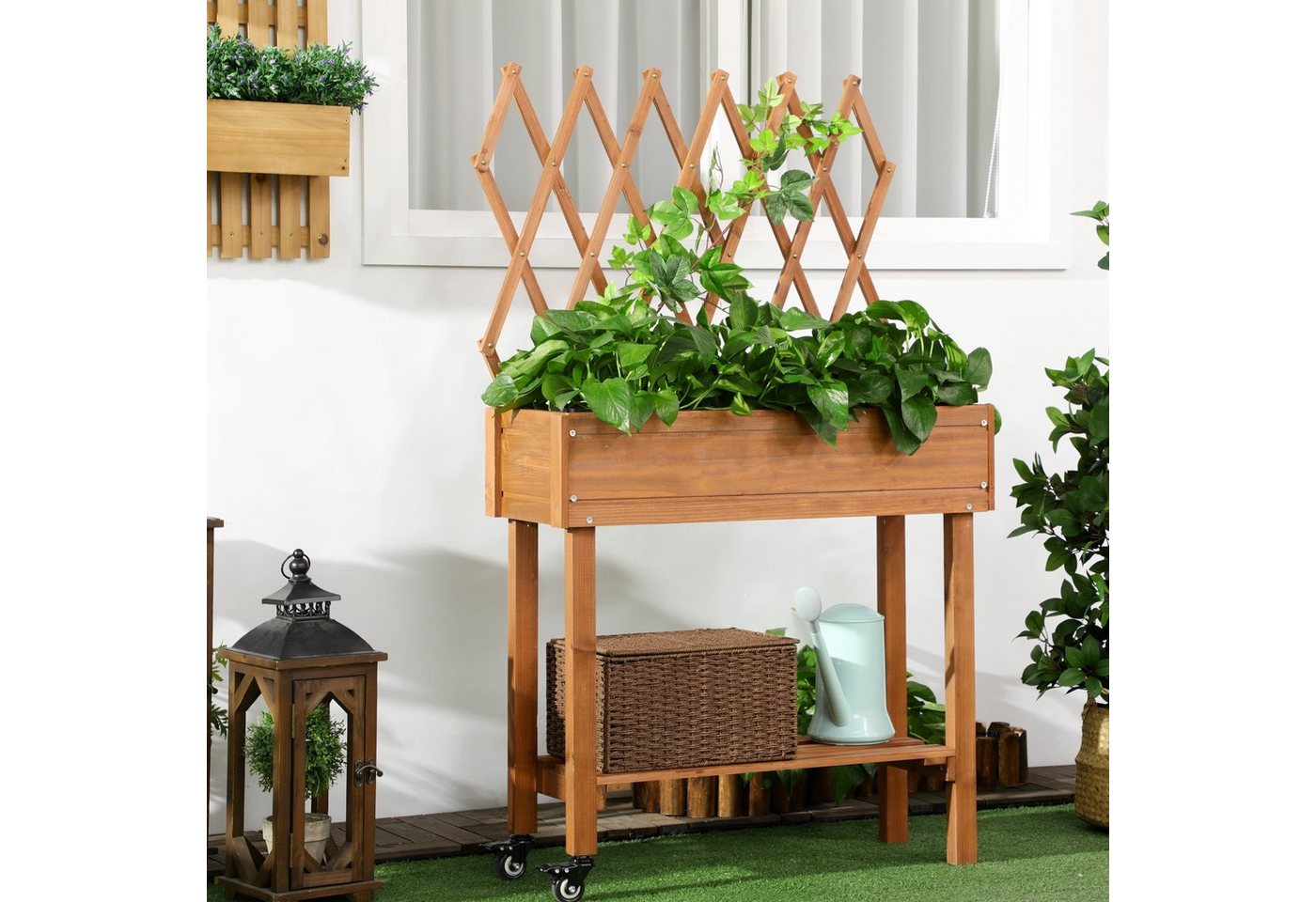 Thumbnail - Outsunny Hochbeet Pflanzkübel mit Rollen (Pflanzkasten, 1 St., Blumenkasten), für Garten, Balkon, Braun