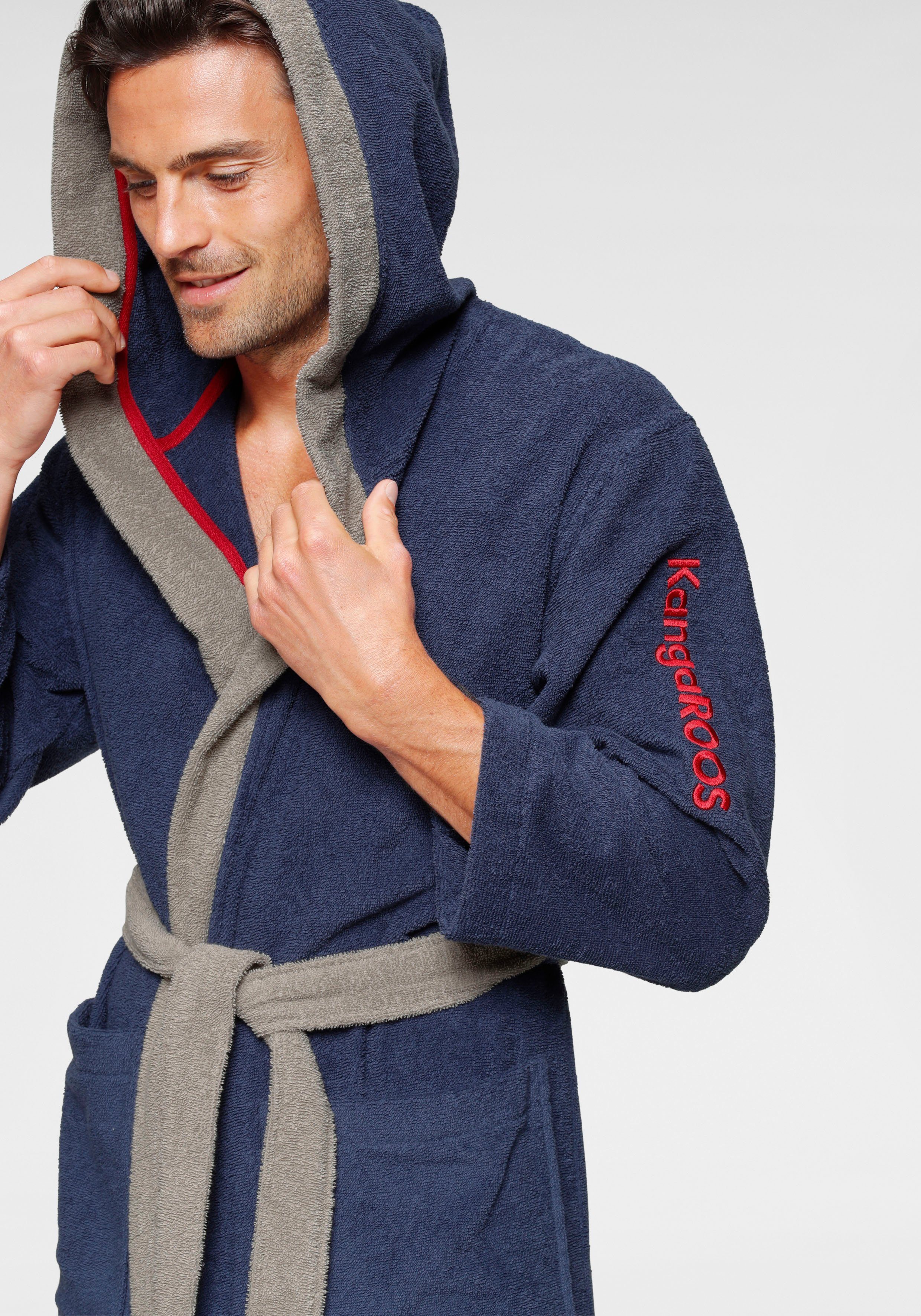 KangaROOS Unisex-Bademantel Henry, ideal für Sauna & Spa, Hotelbademantel, Morgenmantel, Langform, Walkfrottee, Kapuze, Gürtel, Bademäntel für Damen & Herren, L – Bild 4 von 5