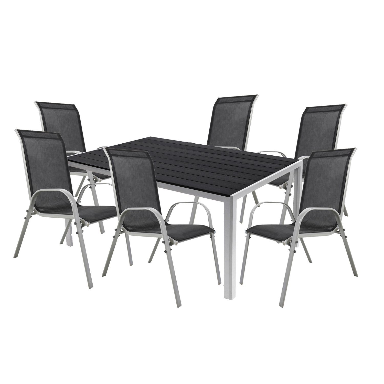 Mojawo Essgruppe 7tlg Alu Gartenmöbel Gartengarnitur 150x90cm Stapelstuhl Textilen