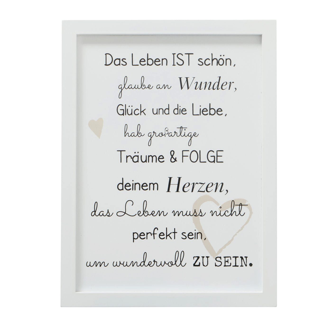 BOLTZE Wanddekoobjekt Bild im Rahmen 30x40 cm mit Spruch über das Leben weiß von Boltze