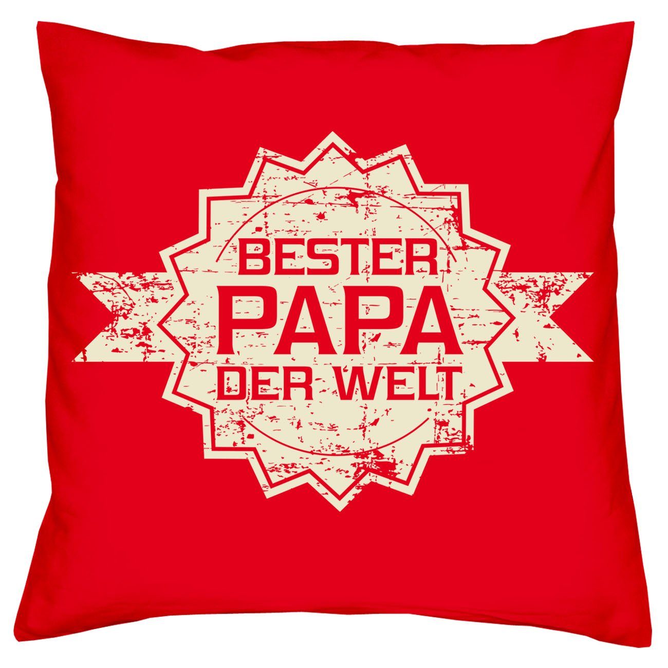Soreso® Dekokissen Kissen Bester Papa der Welt Stern & Urkunde für den Weltbesten Papa, Geschenk Geburtstagsgeschenk rot