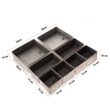 Centi Aufbewahrungsbox 8 Stk. Schubladen Ordnungssystem Schubladen Organizer (Spar Set, 8 St., 2* 28x28x10cm, 2* 28x14x10cm, 4* 14x14x10cm), faltbar, stabile Boxen in 3 verschiedenen Größen