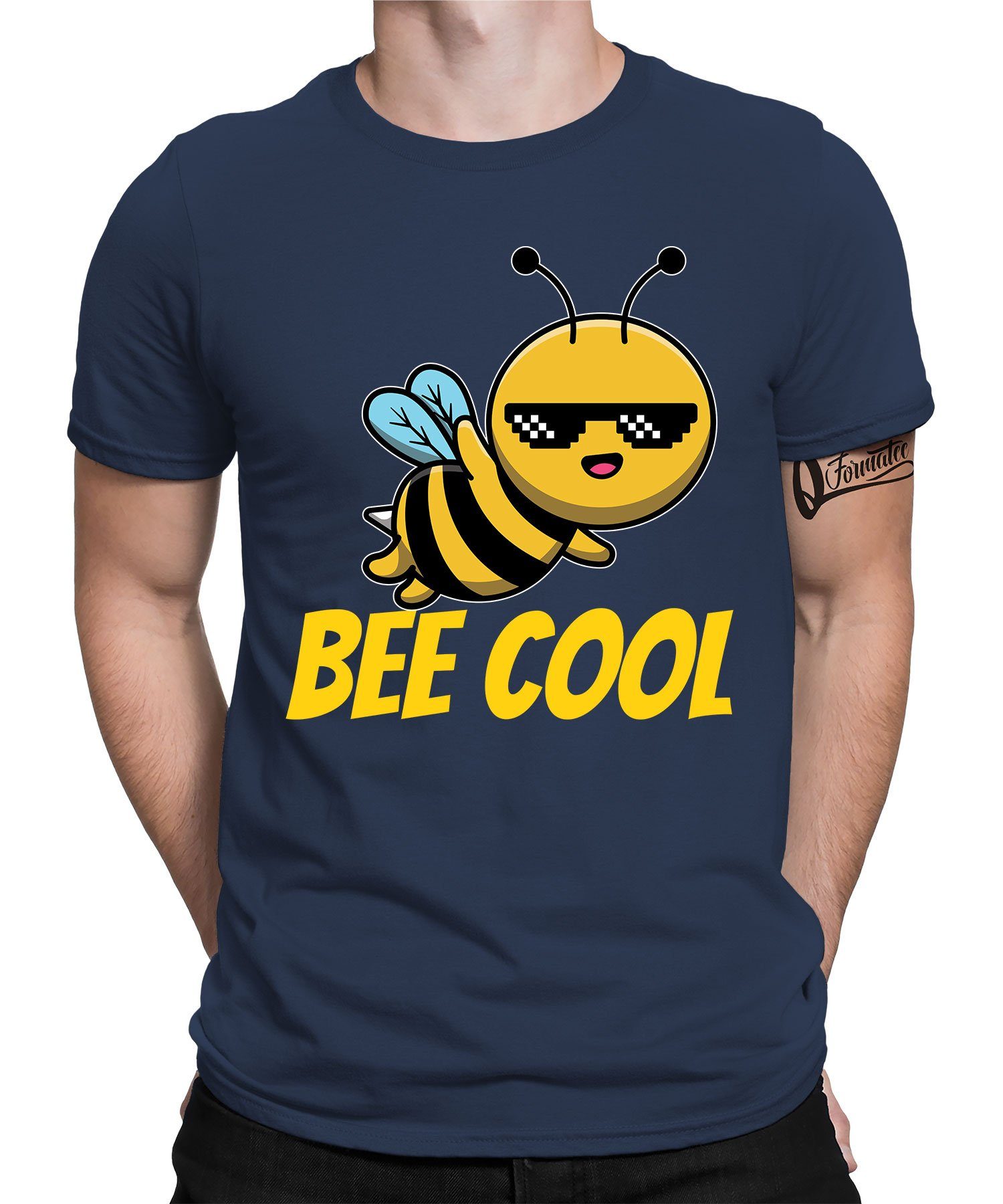 Quattro Formatee Kurzarmshirt Be Cool - Biene Imker Honig Bienenzüchter Herren T-Shirt (1-tlg) Navy Blau