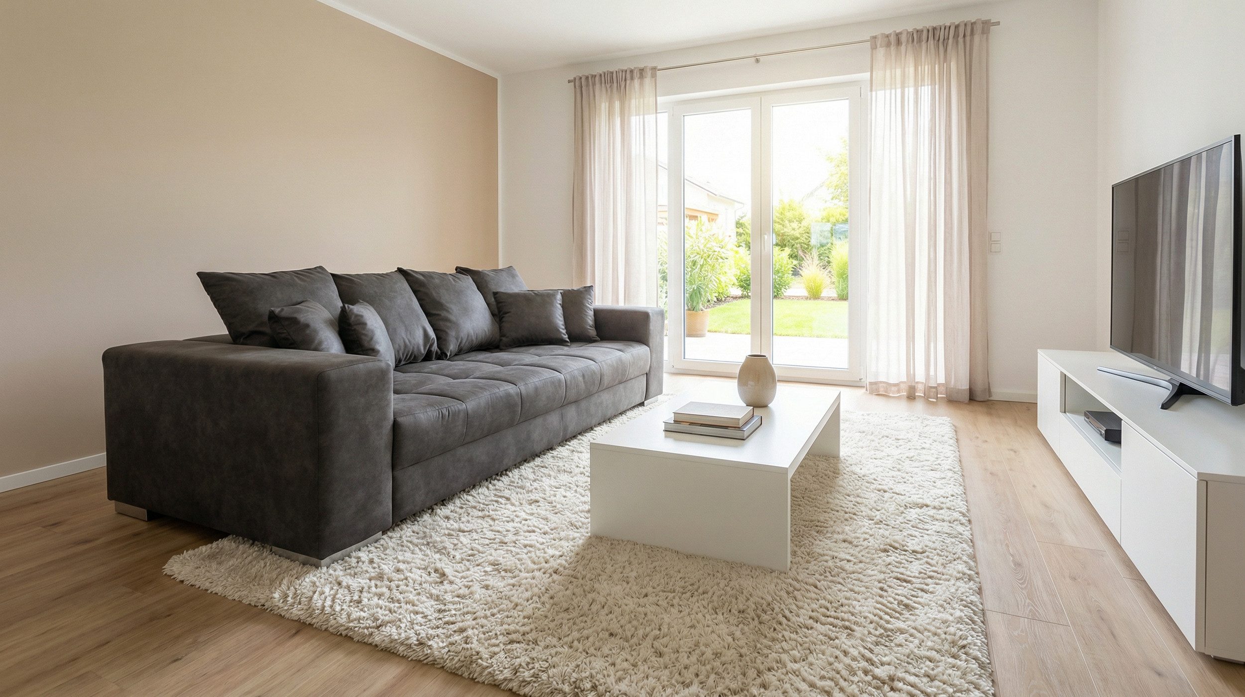 Massivart® Big-Sofa Big-Sofa Vintage Stoff grau 254 cm / Nosagfederung / 4-Sitzer / BORNEO, Rücken echt / inklusive 4 Kissen