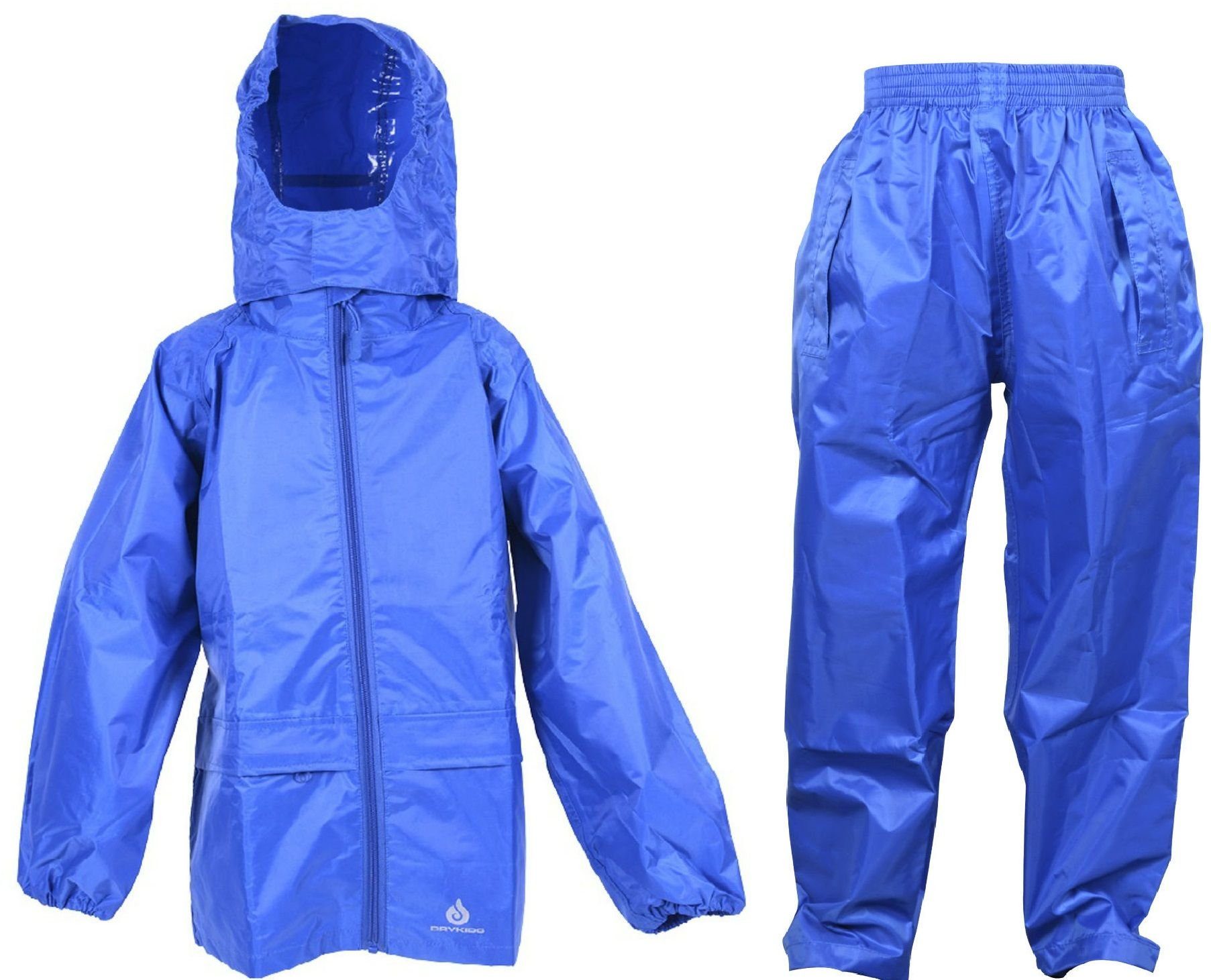 DRY KIDS Regenanzug (1-tlg), Wasserdichtes Kinder Regenanzug-Set Regenjacke  und Überhose Größe 134 - 140 reflektierende Regenbekleidung Royal-Blau