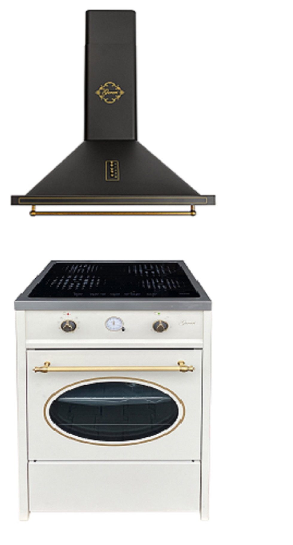 GURARI Induktions-Standherd GCH E 612 Cr r+GCH 975 Bl 6, mit 1-fach-Teleskopauszug, Retro Induktions Standherd 60 cm+Dunstabzugshaube 60cm
