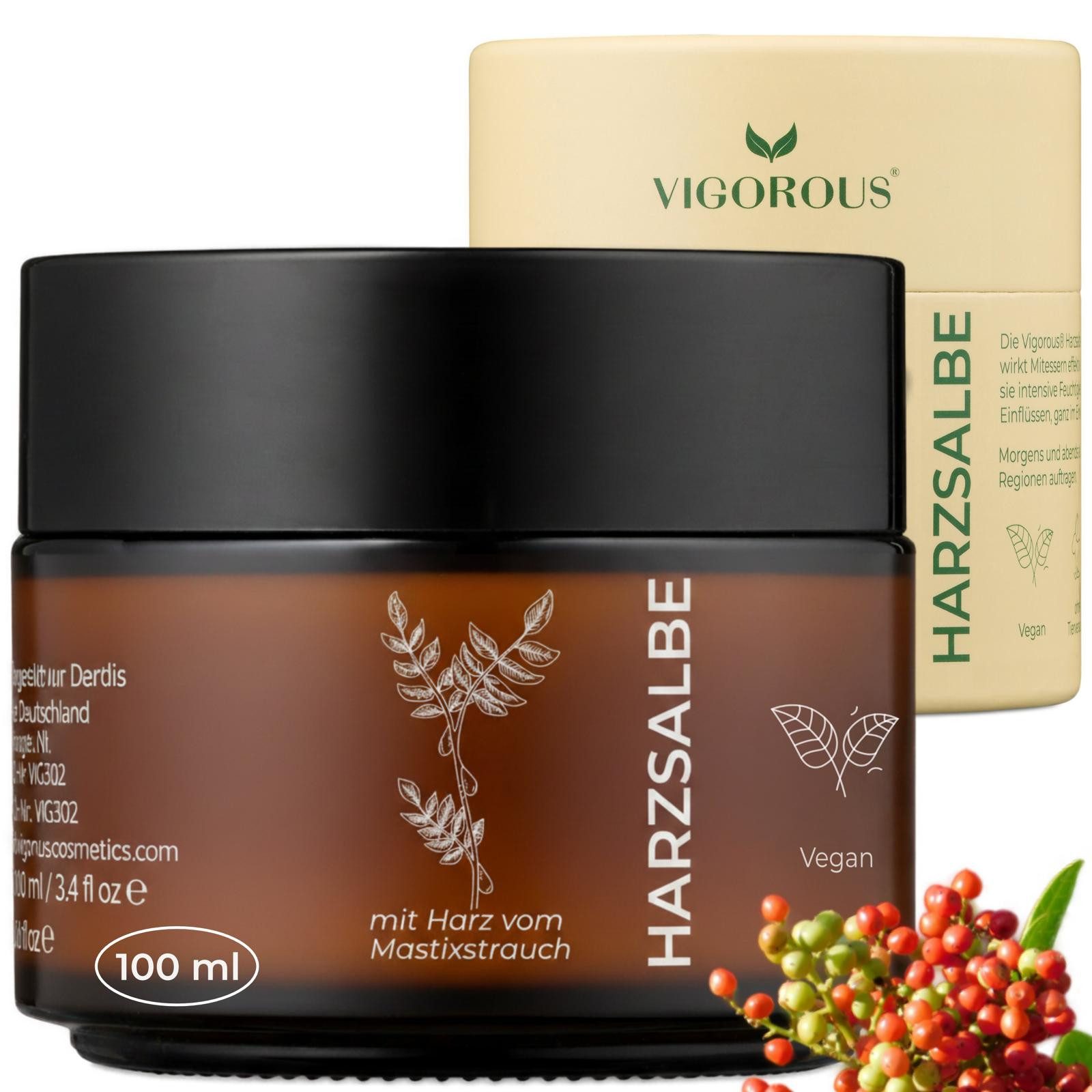 Vigorous Cosmetics Gesichtspflege Harzsalbe gegen große Poren & Mitesser, 100ml, Vegan, Made in Germany