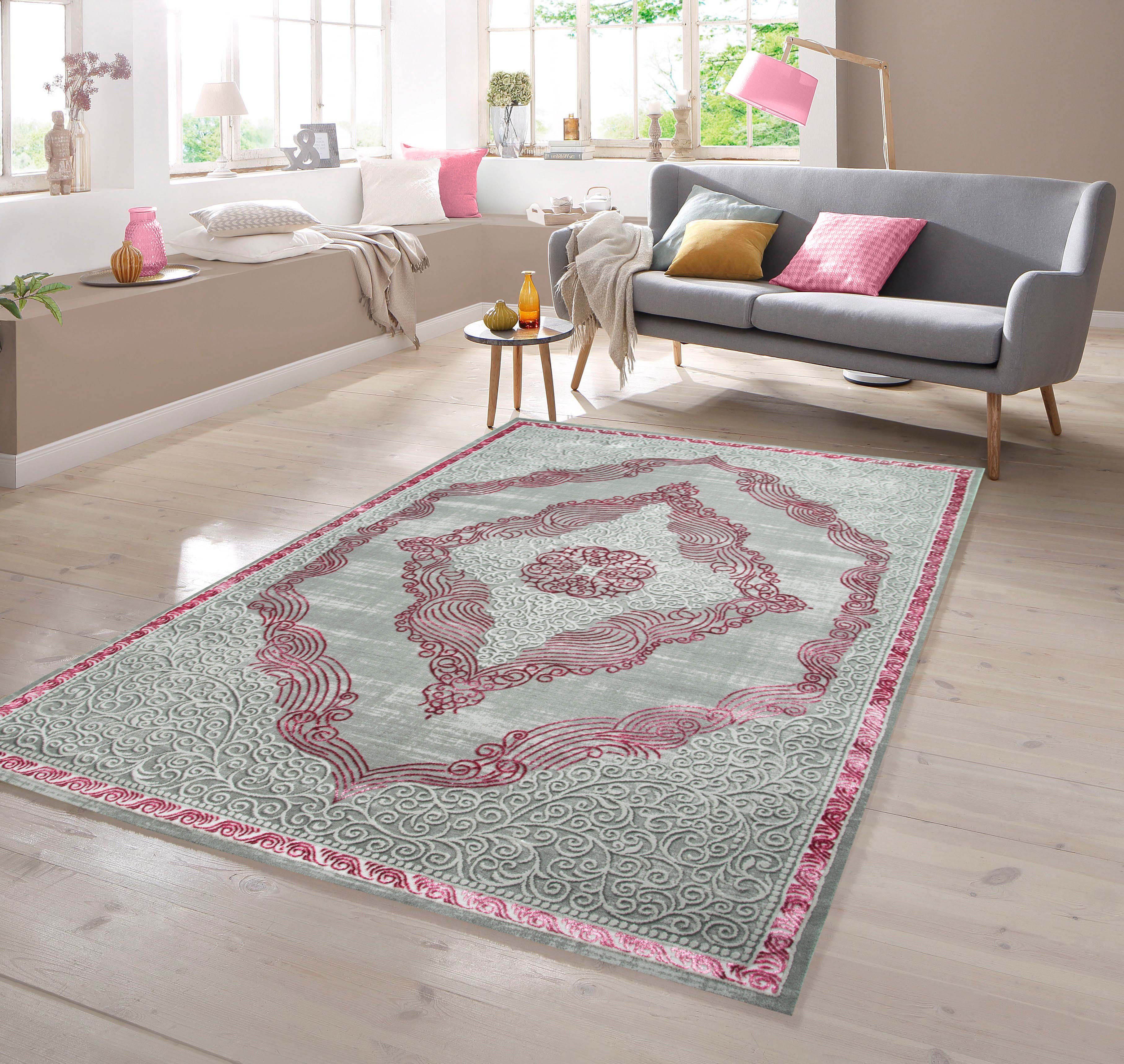 Teppich Designer Teppich Orientteppich in Grau Silber Rosa, TeppichHome24,  rechteckig, Höhe: 10 mm