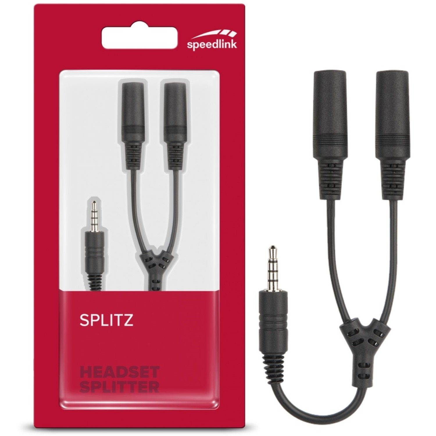 Speedlink Dual Headset-Adapter Y Splitter Konverter Smartphone-Kabel, 3,5-mm-Klinke, 3,5mm Klinke (19 cm), 3,5mm Klinke-Stecker zu 2x 3,5mm Klinken-Kupplung Adapter 2x Kopfhörer