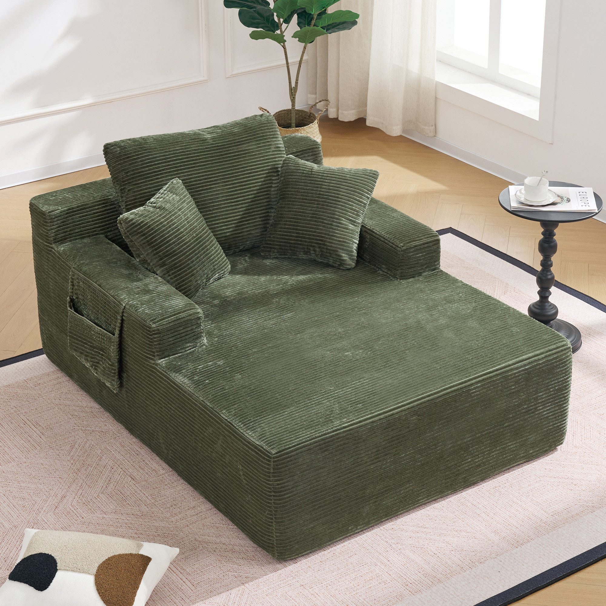 Celya Sofa keine Selbstmontage erforderlich, mit weichen Rücken- und Sitzkissen, Cordsofa mit seitlichen Aufbewahrungstaschen, Ideal für Wohnzimmer, Schlafzimmer, Arbeitszimmer oder Gästezimmer