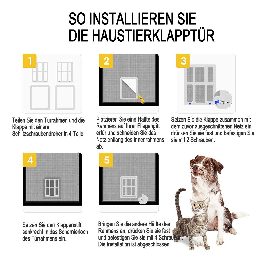 Ledander Katzenklappe Haustierklappe für Fliegengitter, Katzenklappe Innentür Aussentür, Hundeklappe mit Magneten, Katzenklappe, Fliegengittertür