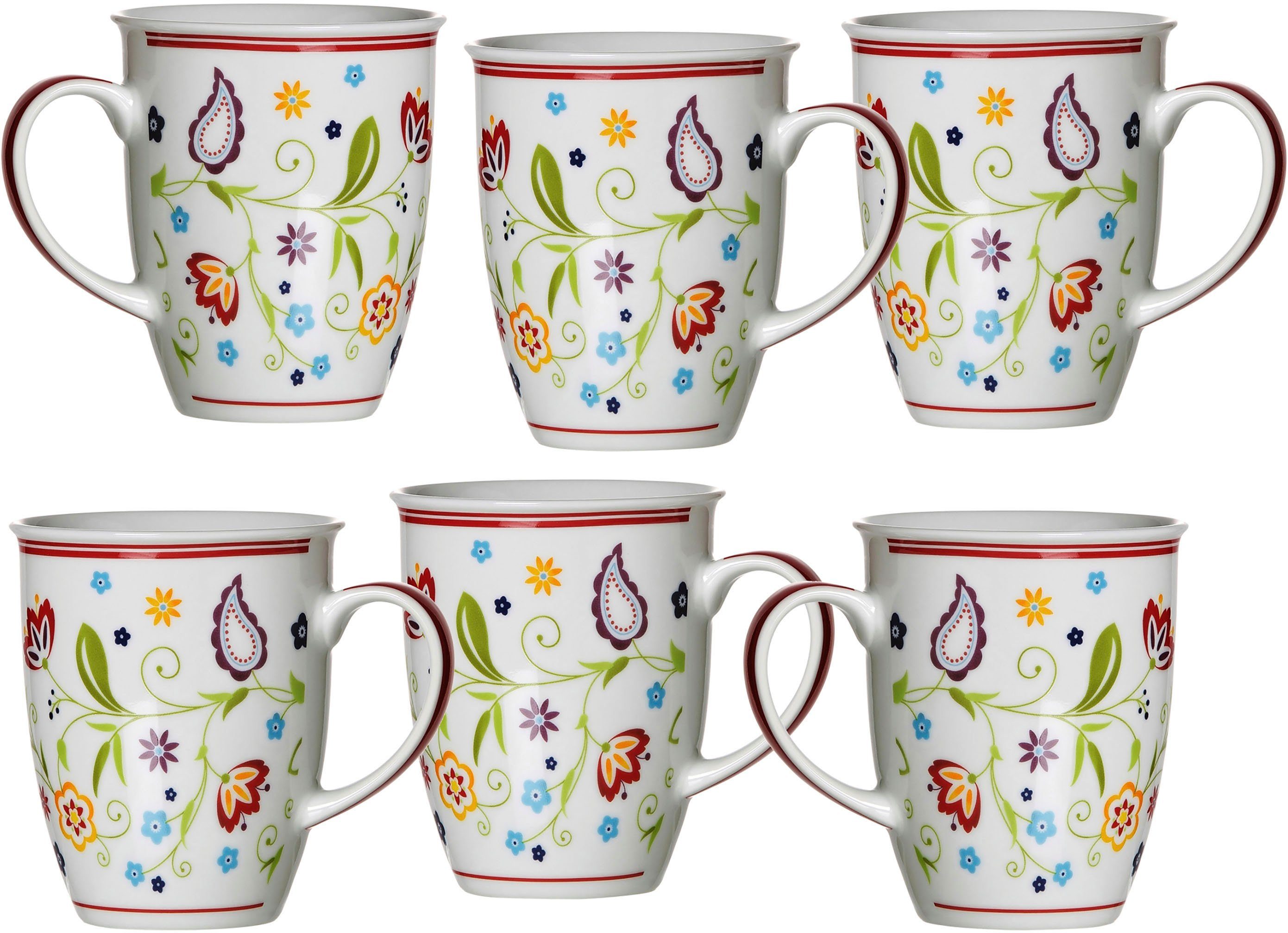 Ritzenhoff & Breker Becher Doppio Shanti, 6-teilig, 6-tlg., Porzellan, Paisley-Blüten-Dekor