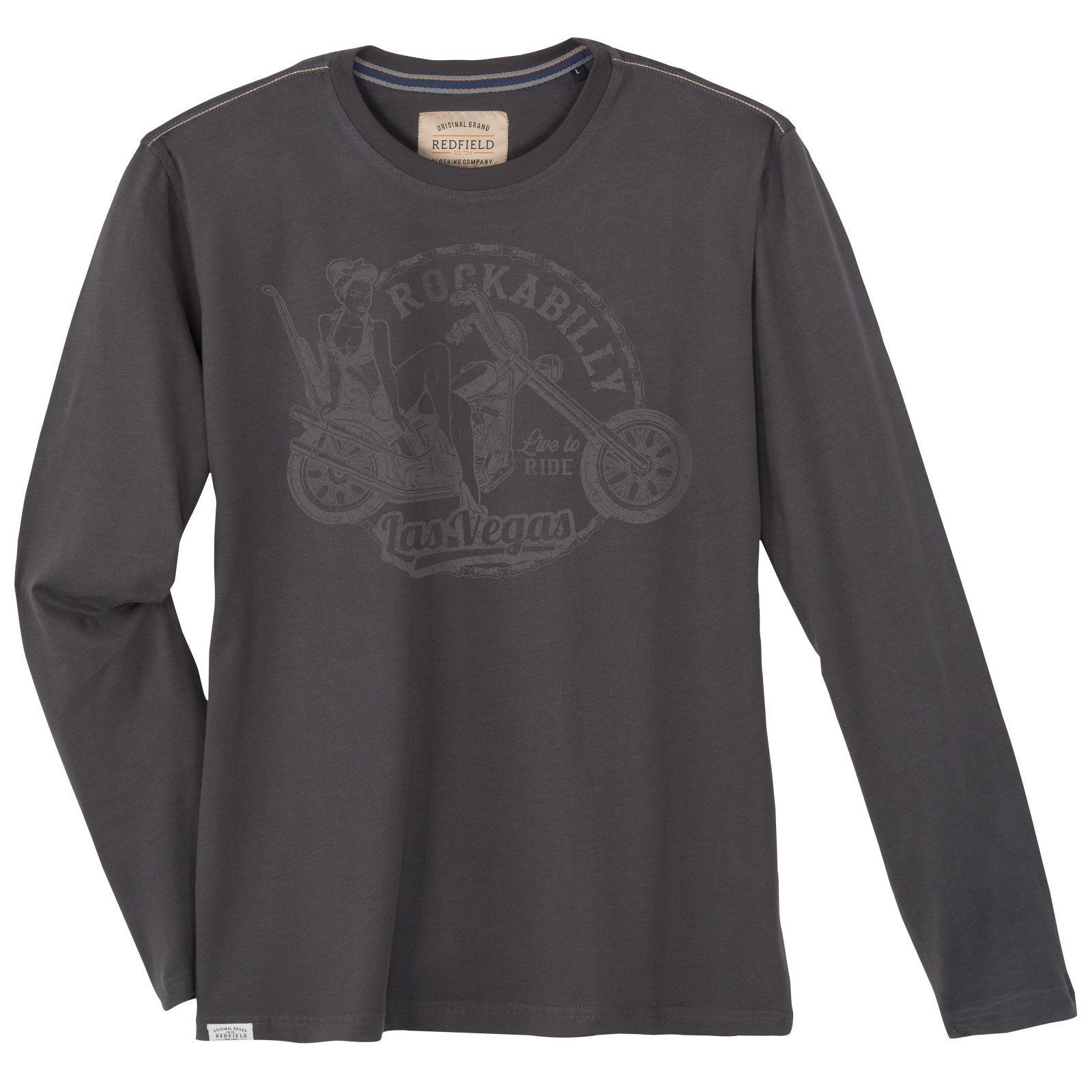 redfield Langarmshirt Redfield Übergröße Langarmshirt anthrazit Rockabilly