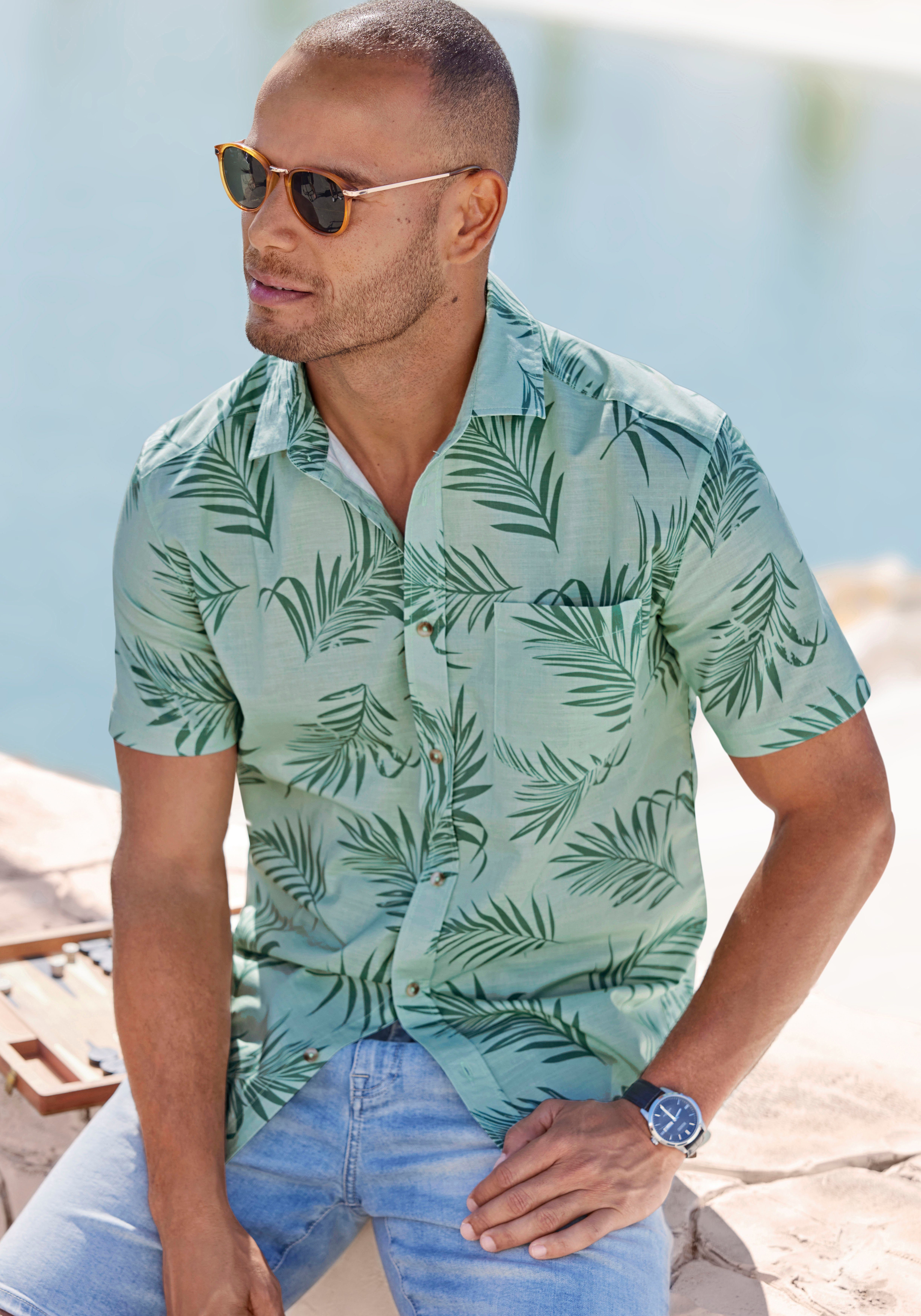 John Devin Hawaiihemd Kurzarm-Hemd aus strukturierter Baumwollqualität