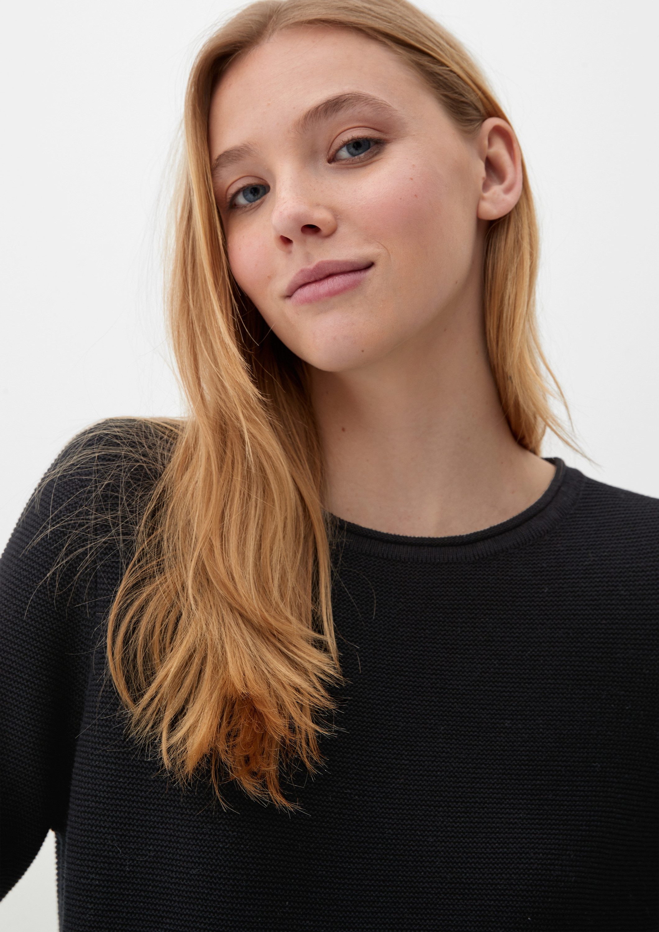 QS Longpullover Strickpullover Pullover mit Rollsaumkanten