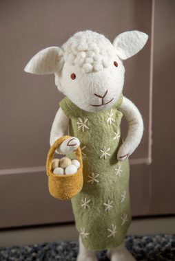 Gry & Sif Osterhase Osterschaf mit Kleid & Eierkorb weiß, grün, senfgelb H 60 cm Wollfilz