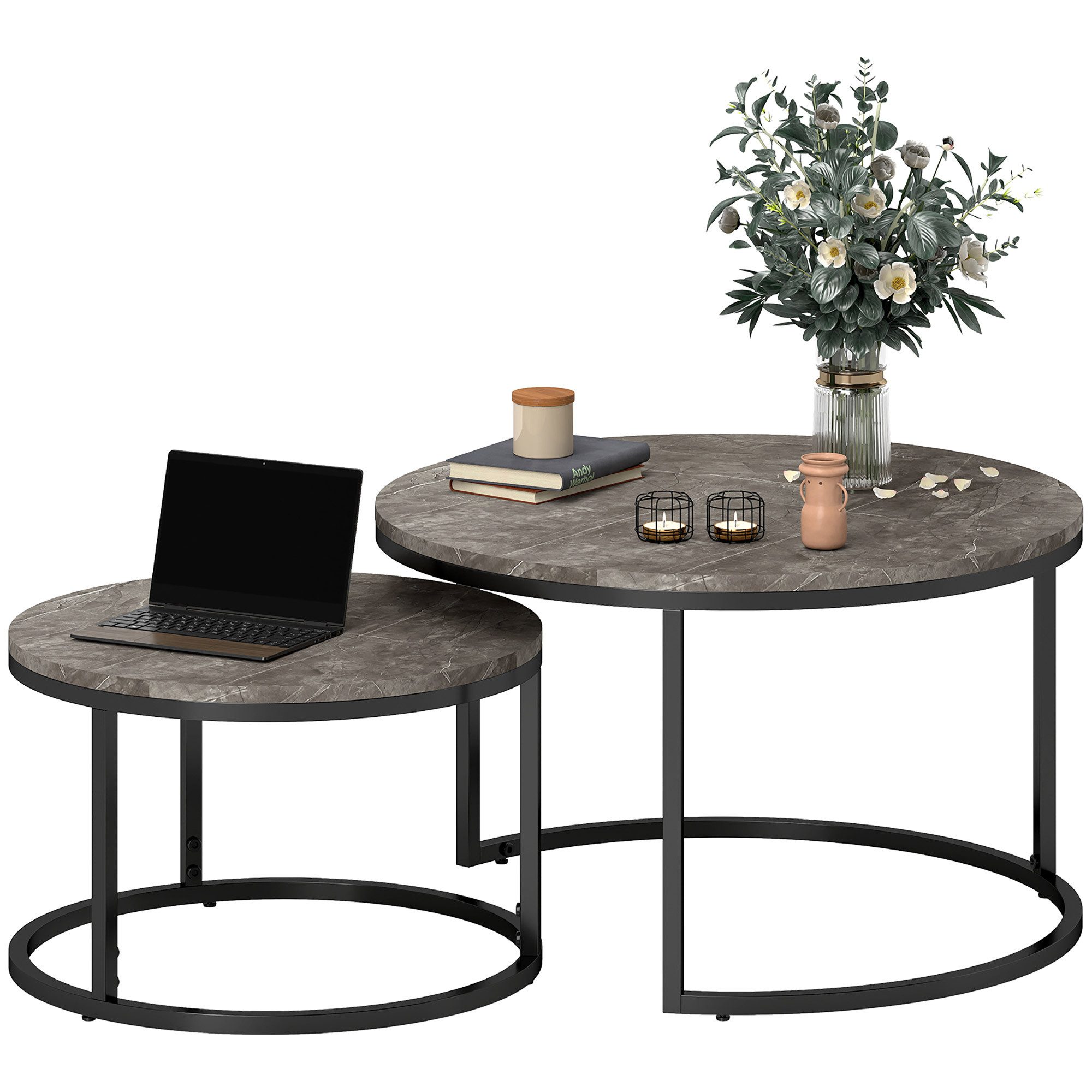 HOMCOM Couchtisch Beistelltisch mit Metallgestell, Stapelbar günstig online kaufen