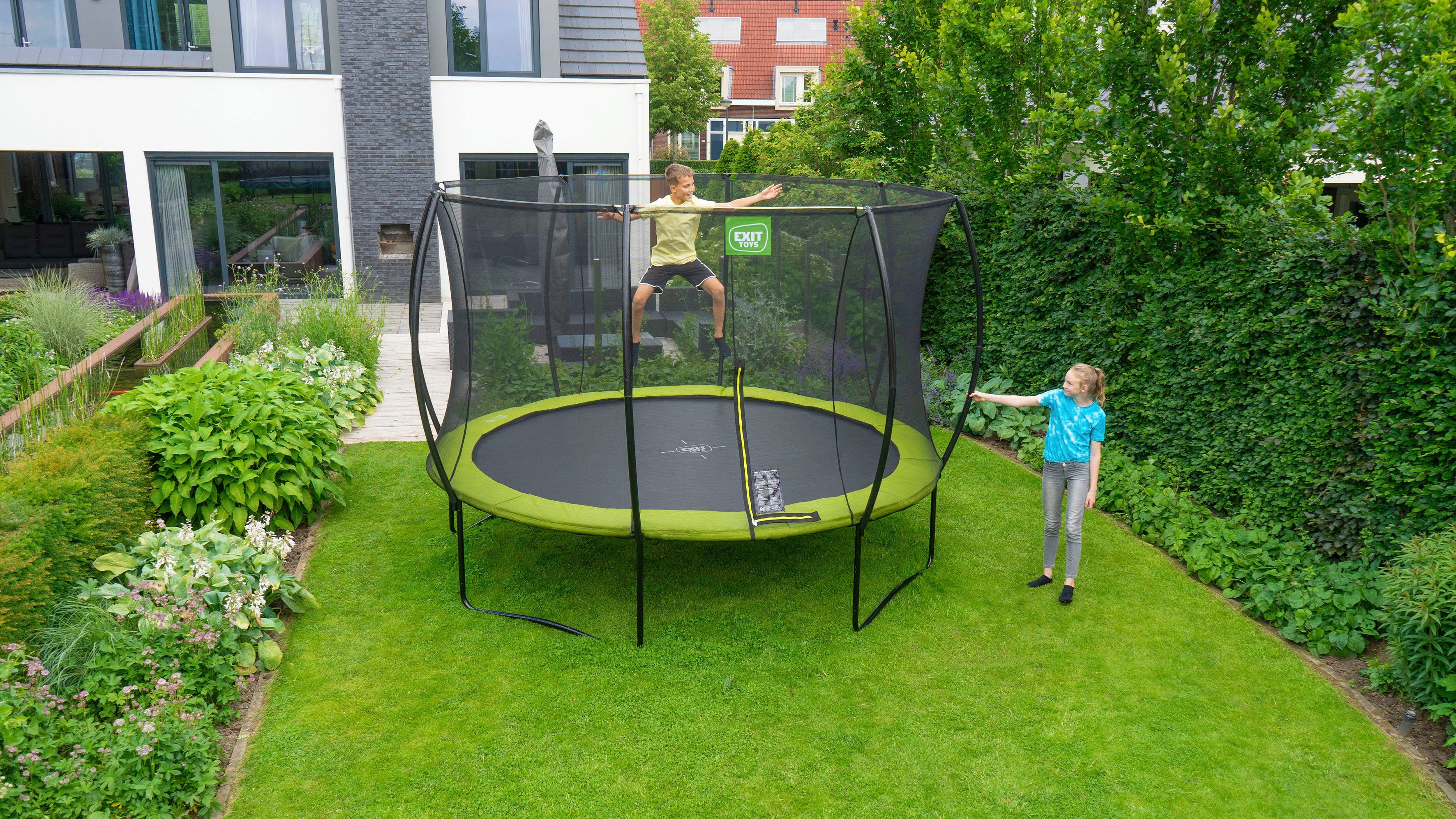 cm, Gartentrampolin Ø mit Silhouette, 244 Sicherheitsnetz EXIT