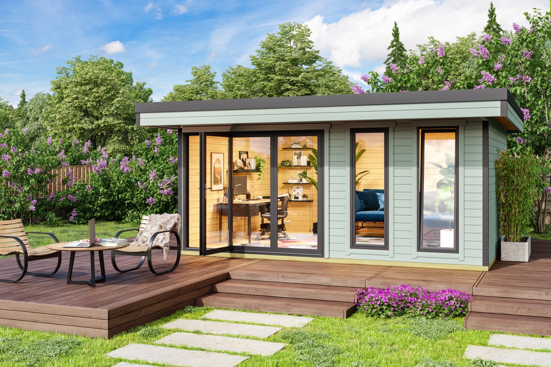 LASITA MAJA Gartenhaus Flachdach 5x4m Holz Domeo 8, BxT: 500x400 cm, mit Premium Dachbahn selbstklebend