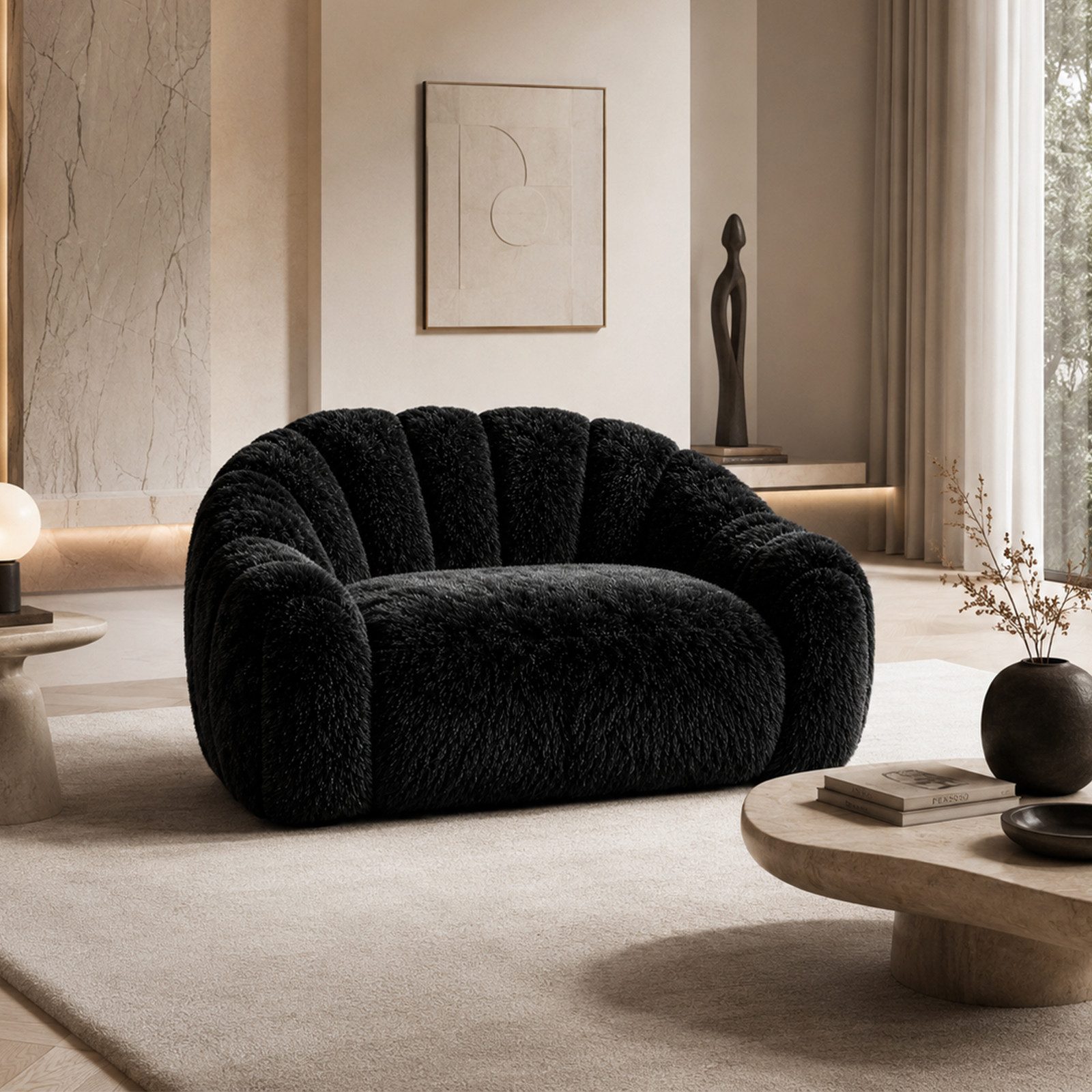 VUZINIC Relaxsessel Überdimensionaler Doppel-Loungesessel, hochdichte Schaumfüllung (1-St), Kurvenstuhl für Wohn- & Schlafzimmer, Schwarz