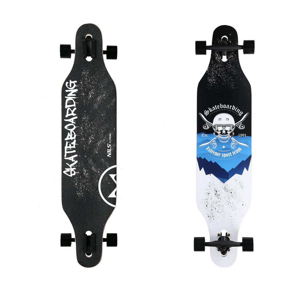 NILS EXTREME Longboard Cruiser Skateboard Ahorndeck (Spar-Set, 1-St., 5 x 24 cm rutschfest, 103), 9-lagiges Ahornholz, ABEC 7 Carbon, 85A-Rollen