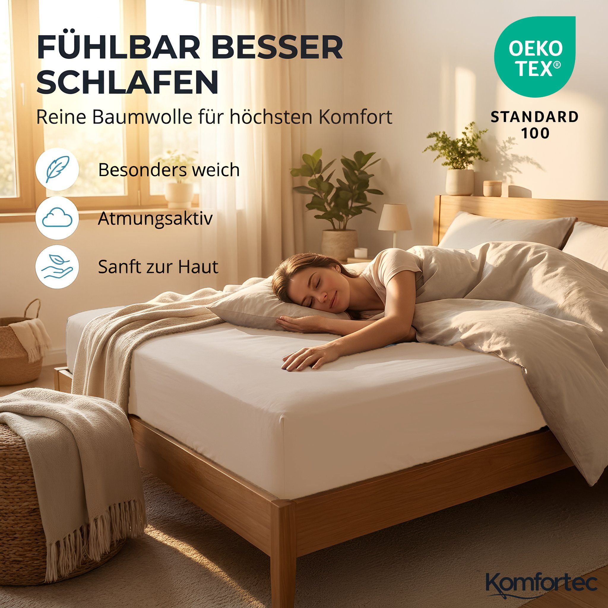 Komfortec Spannbettlaken Jersey Spannbettuch, 90x200, 140x200, 160x200, 180x200 oder 200x200 cm, 100% Baumwolle (135 g/m), Gummizug: Rundum, (1 Stück), OEKO-TEX – Bild 4 von 5