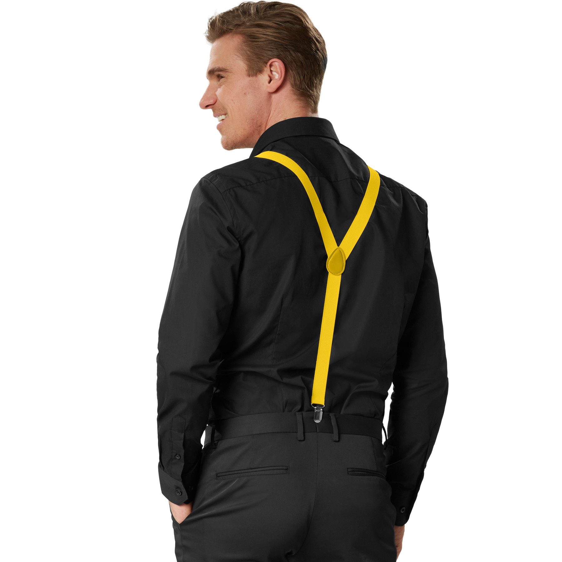 dressforfun Hosenträger Hosenhalter, Leicht und angenehm zu tragen, Individuell verstellbar (Hosenheber, Konfektionsgröße 0 in gelb) Unisex-Hosenträger in Einhe – Bild 3 von 4