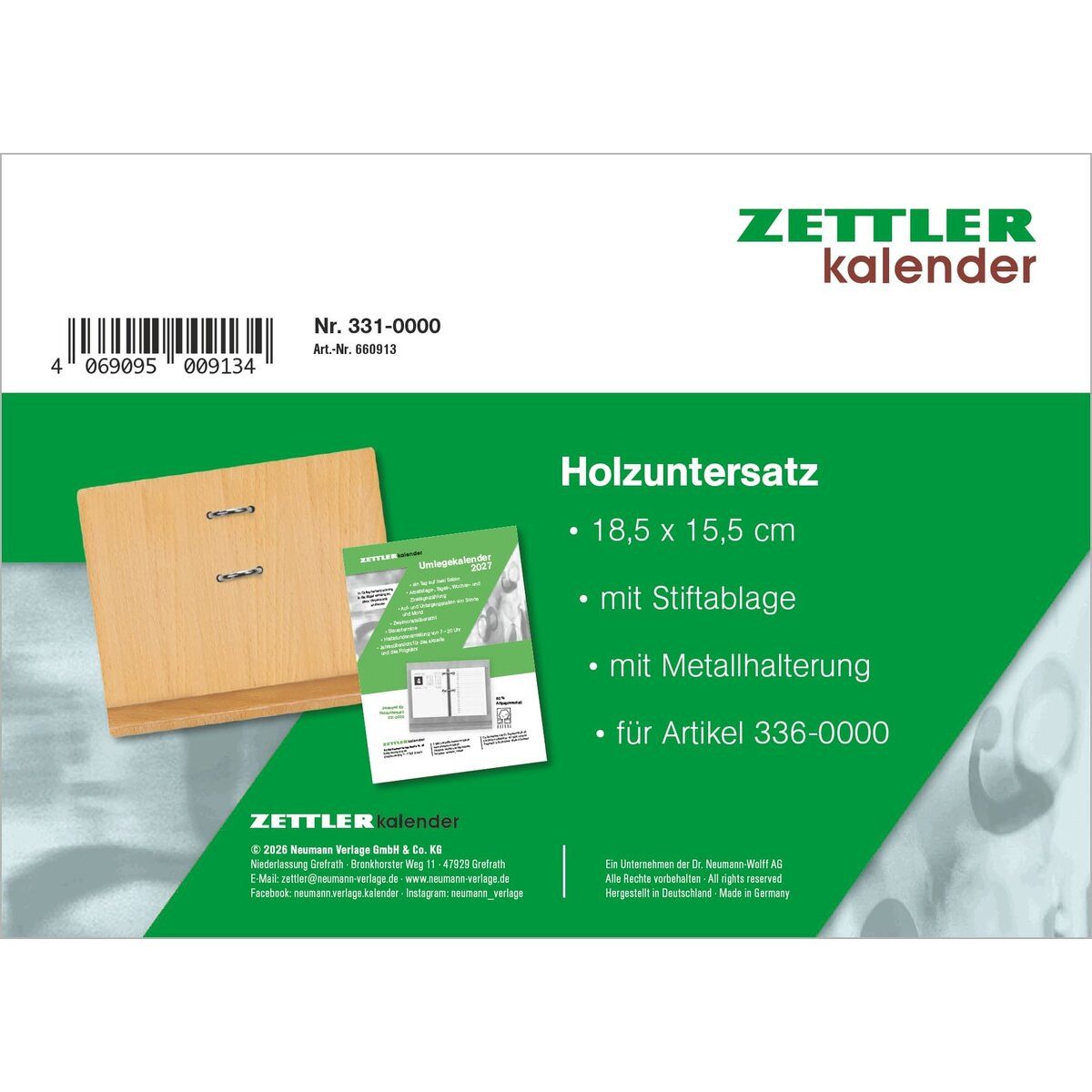 ZETTLER Schreibtischkalender Untersatz 331 für Umlegekalender