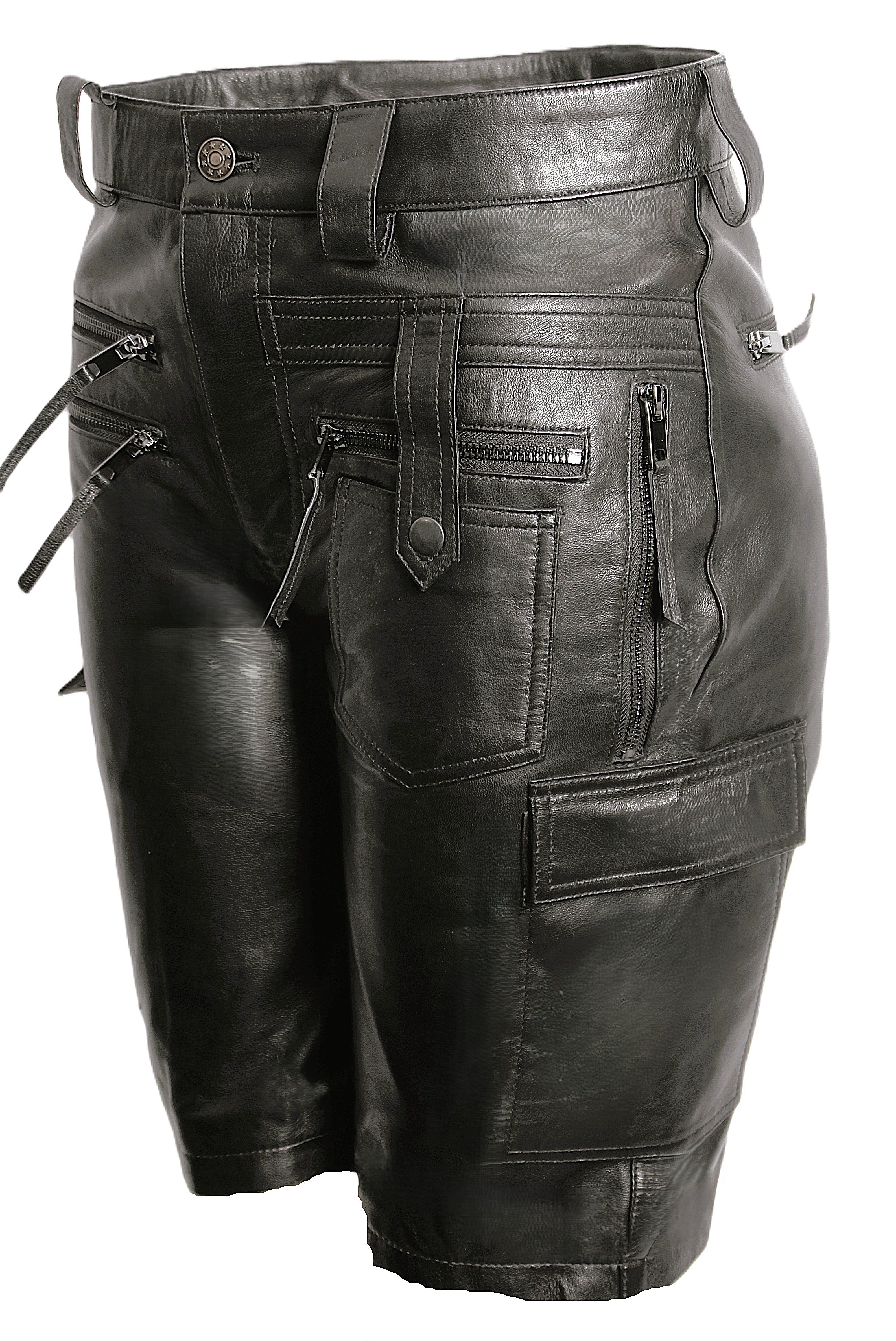 Be Noble Lederhose Casanova Schwarze Ledershorts mit Reißverschlüssen und Cargotaschen
