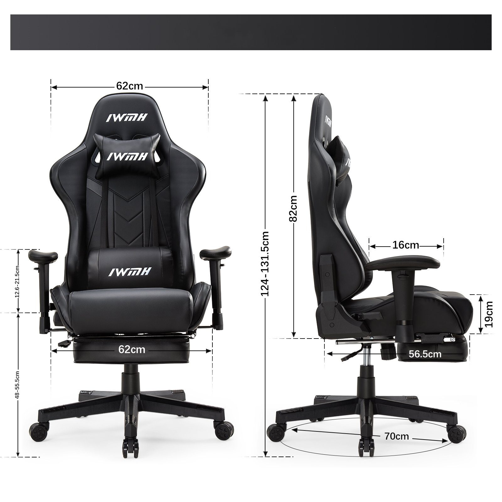 Intimate WM Heart mit Gaming-Stuhl Bürostuhl Ergonomischer Fußstütze Schwarz Versenkbarer