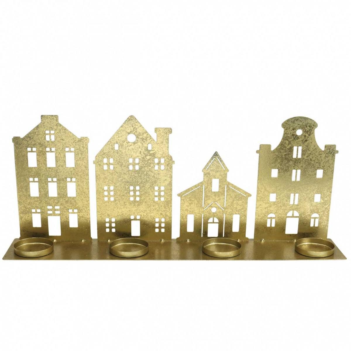 Florists Products Kerzenhalter Weihnachtlicher Kerzenhalter Antikgold mit Stadtsilhouetten