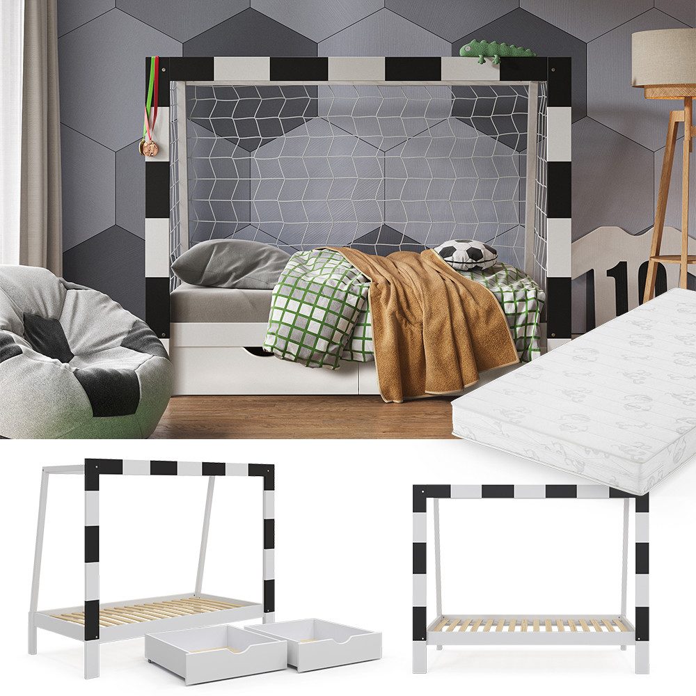 VitaliSpa® Kinderbett Fußballtor, Weiß/Schwarz, 178 x 142.5 cm mit Schublad günstig online kaufen