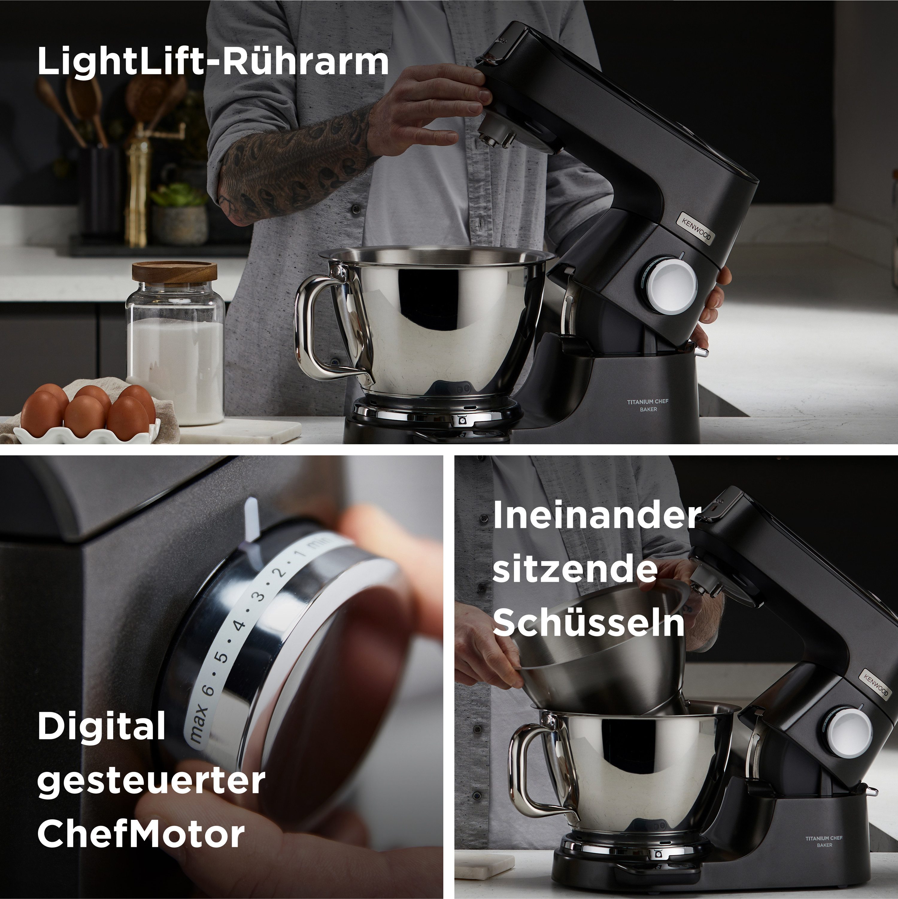 KENWOOD Küchenmaschine Titanium Chef Baker KVC85.004BK, 1200 W, 5 l Schüssel