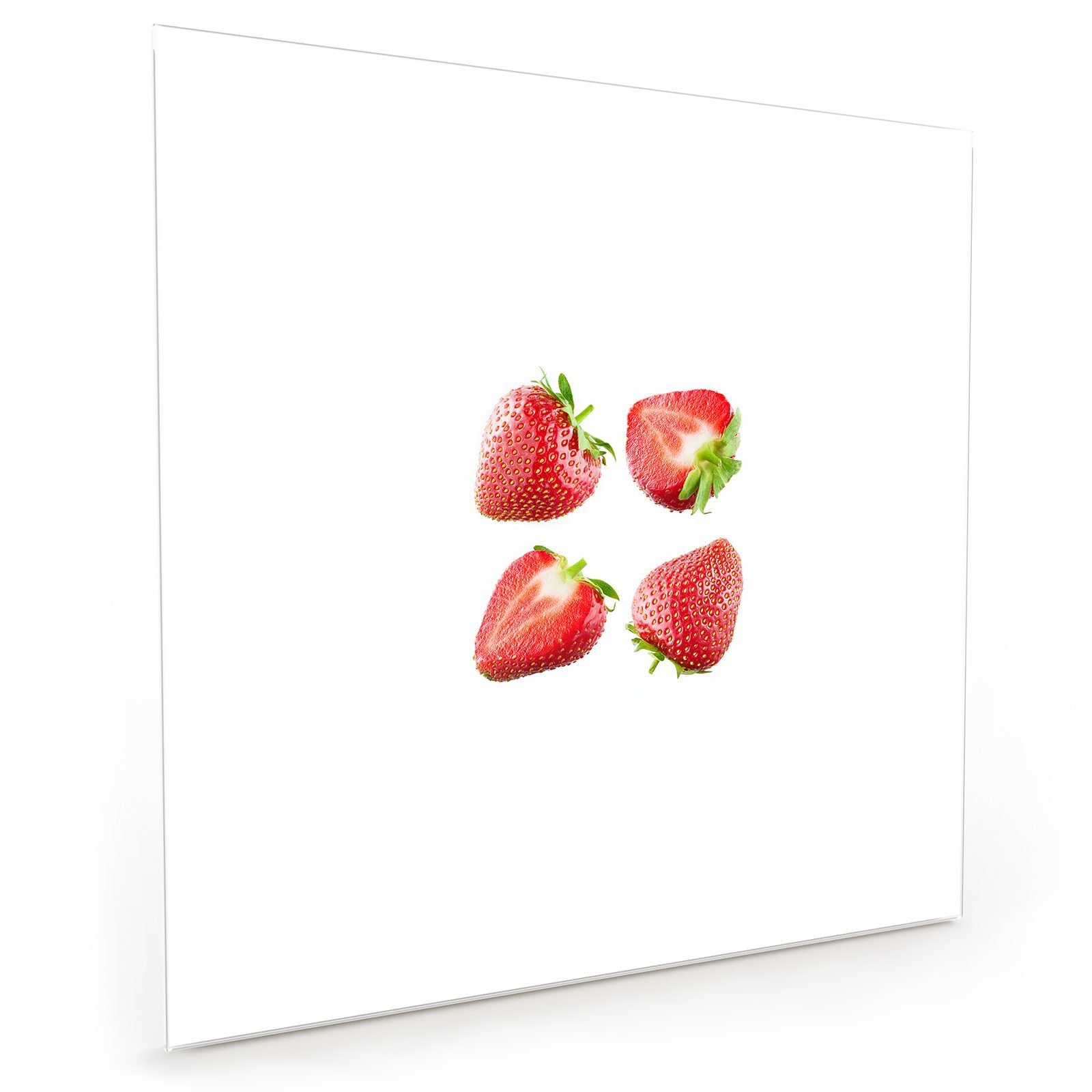 Primedeco Küchenrückwand Küchenrückwand Spritzschutz Glas mit Motiv Vier Erdbeeren