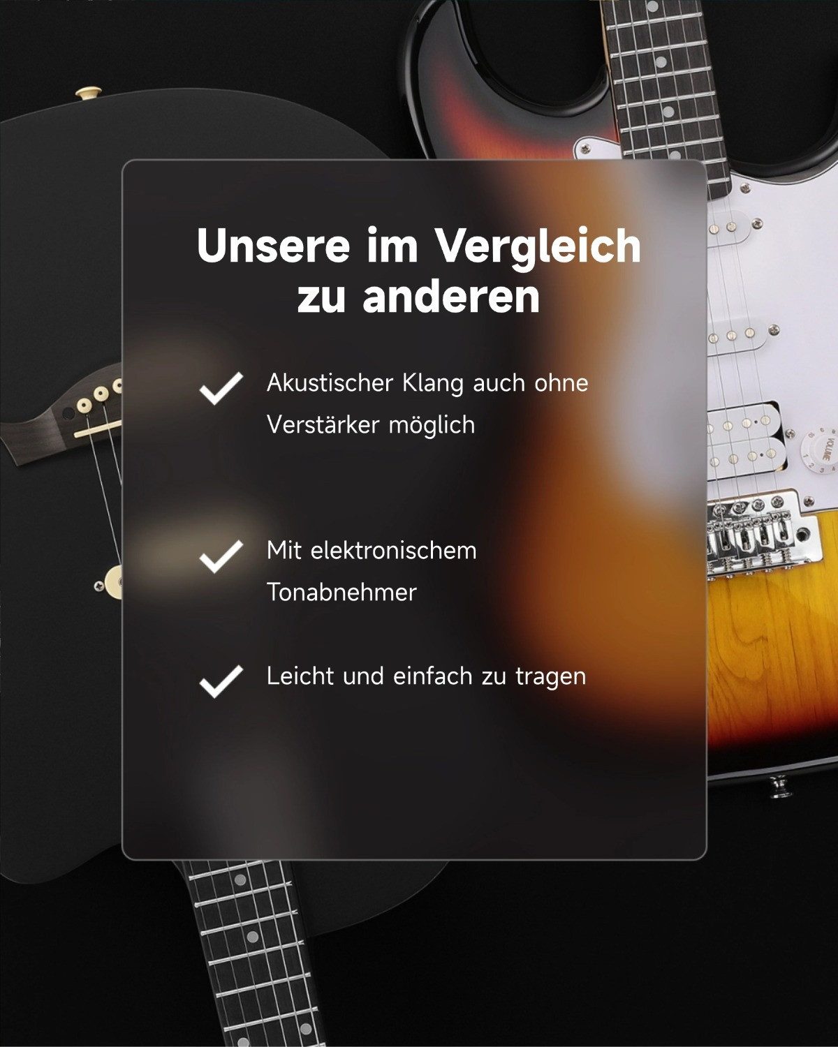 Moukey Akustikgitarre BCC-100 Westerngitarre elektrisch Komplettset inkl. Gigbag Stimmgerät, LP, mit Gigbag, Gurt, Stimmgerät, Schlagbrett, für Anfänger in voll – Bild 3 von 5