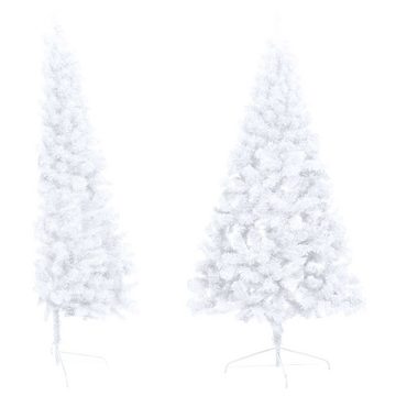 vidaXL Künstlicher Weihnachtsbaum Künstlicher Halb-Weihnachtsbaum Beleuchtung Kugeln Weiß 120 cm