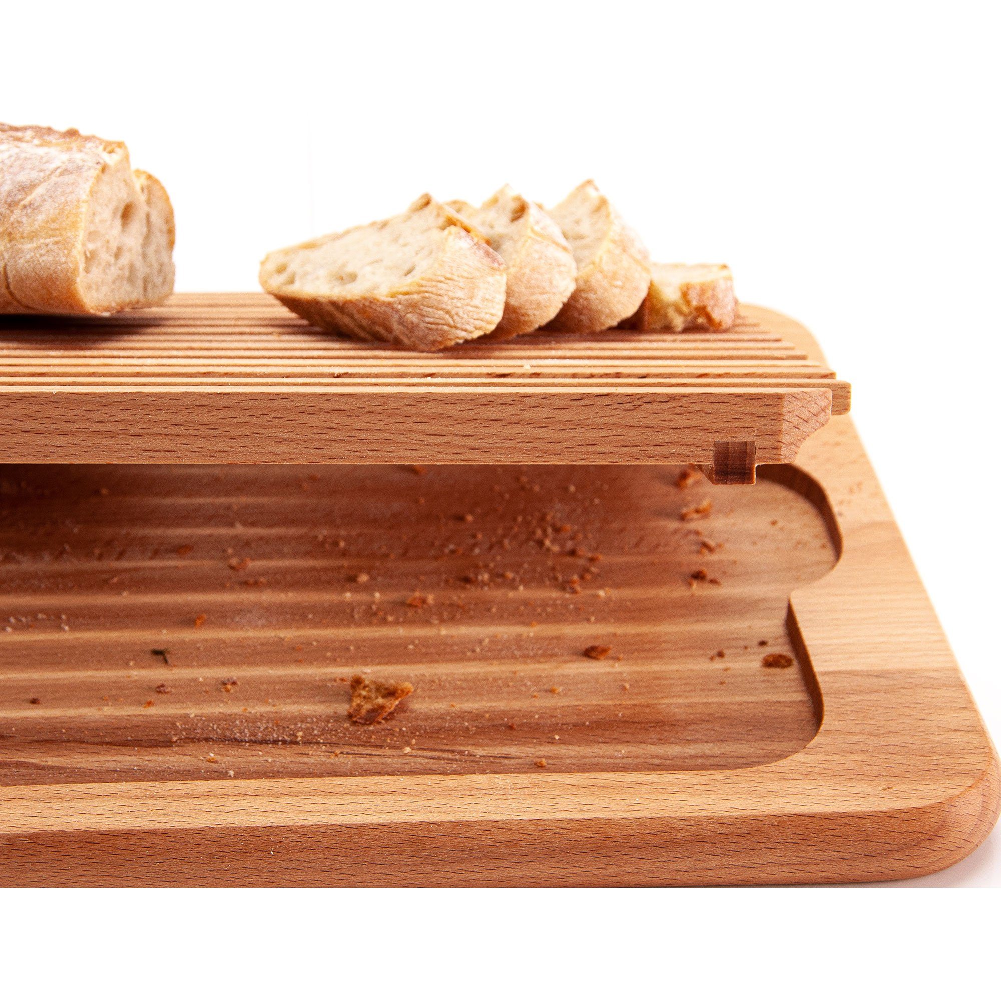 WoodFriends Küche aus für mit Brotschneidebrett Servierbrett 400x260x22mm Buche Rillen Schneidebrett