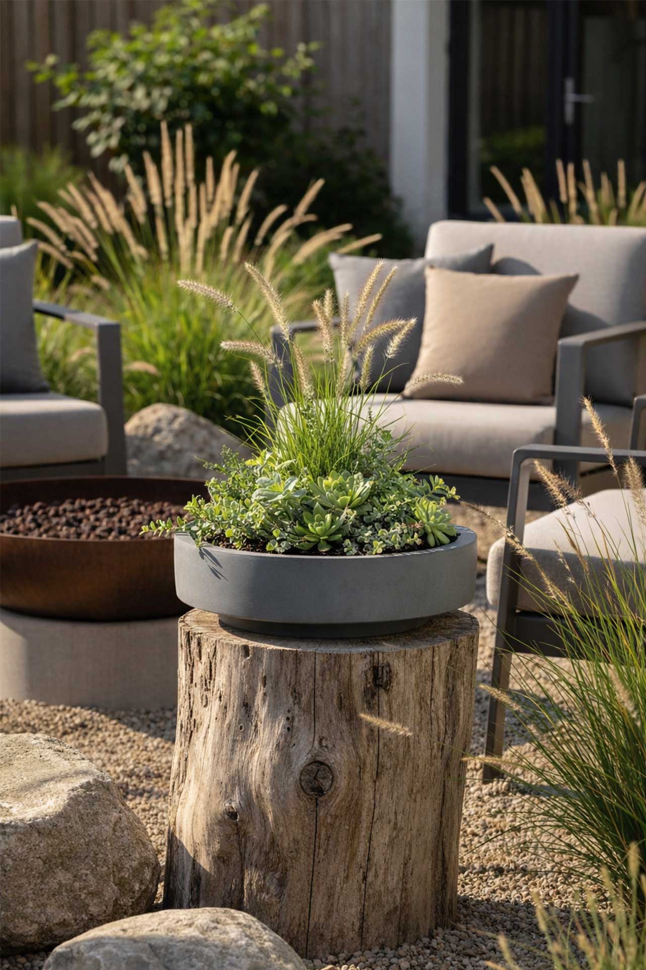 VIVANNO Pflanzschale Fiberglas ESCADA LOW Schale - Betongrau Beton-Design (1 St), 37x37x10 cm