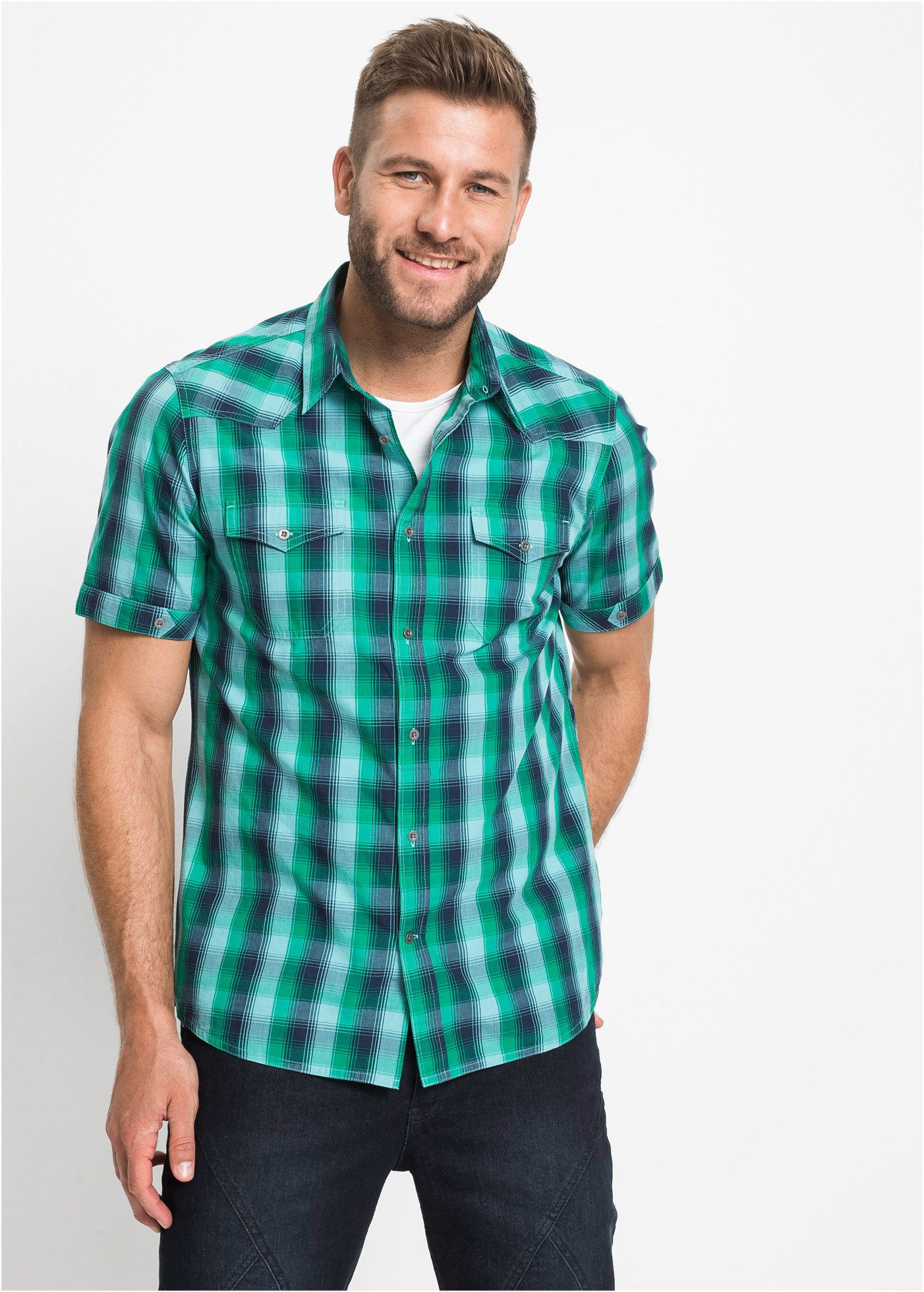 bonprix Kurzarmhemd regular fit Passform, aus reiner Baumwolle, mit kurzen Ärmeln