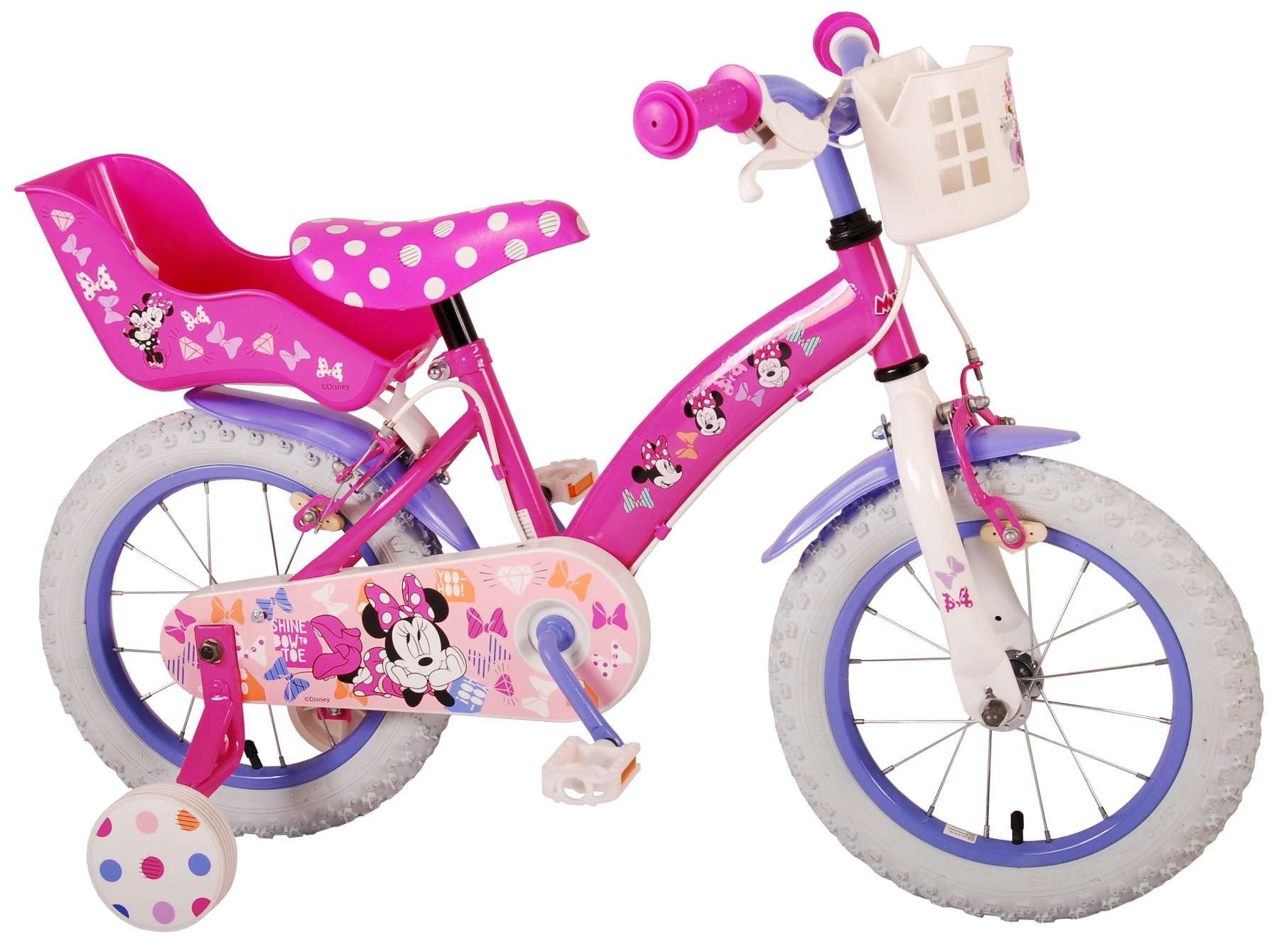 TPFSports Kinderfahrrad Disney Minnie Handbremse, Fahrrad Sicherheitsgriffe), Stützräder 14 mit Gang, Kinderrad 14 Zoll 2x mit 1 - Mädchen Laufrad Kinder Zoll (Mädchen Fahrrad Rutschfeste