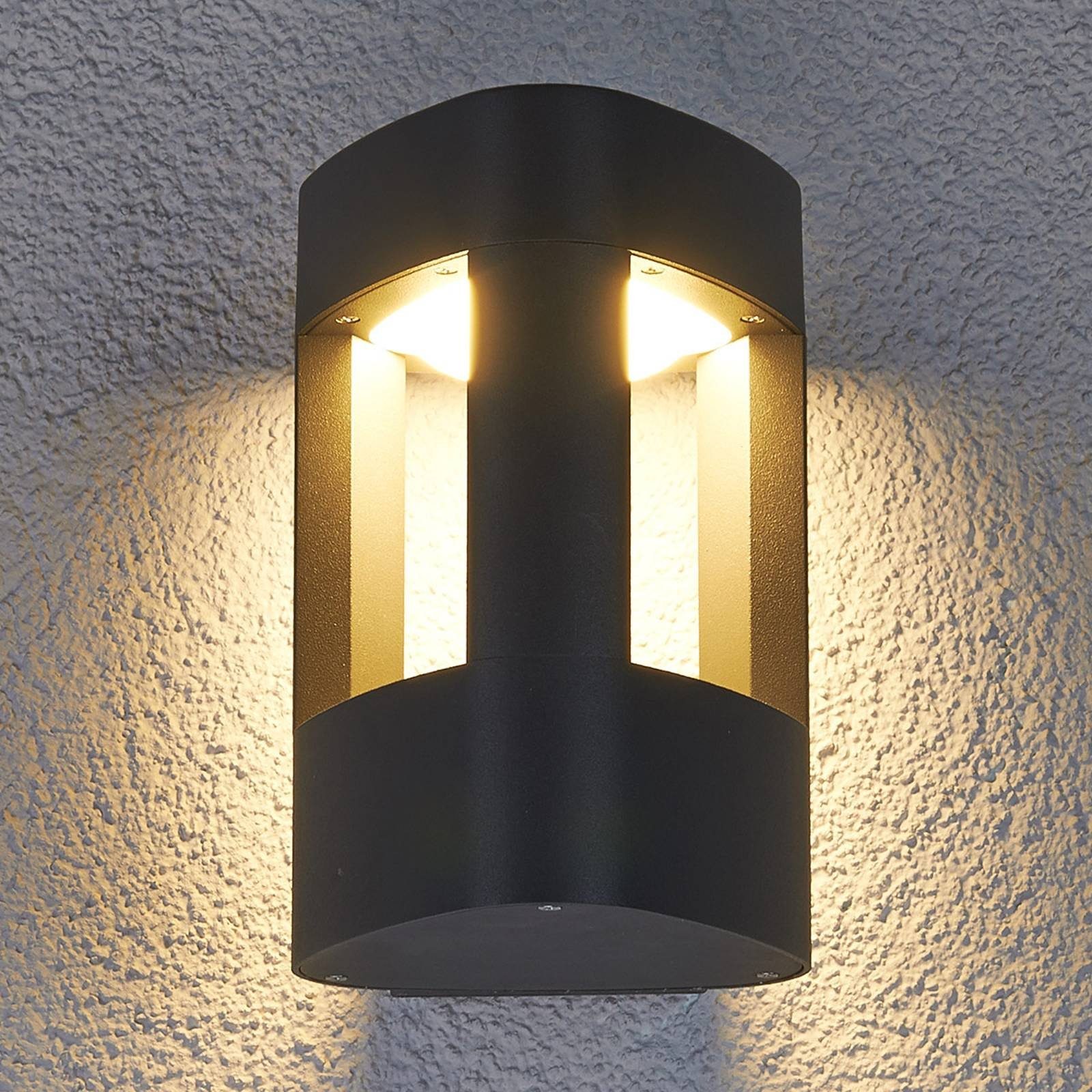 Lucande LED Außen-Wandleuchte LED-Leuchtmittel 90 fest Modern, inkl. verbaut, Nanna, warmweiß, Aluminium, anthrazit, flammig, Polycarbonat