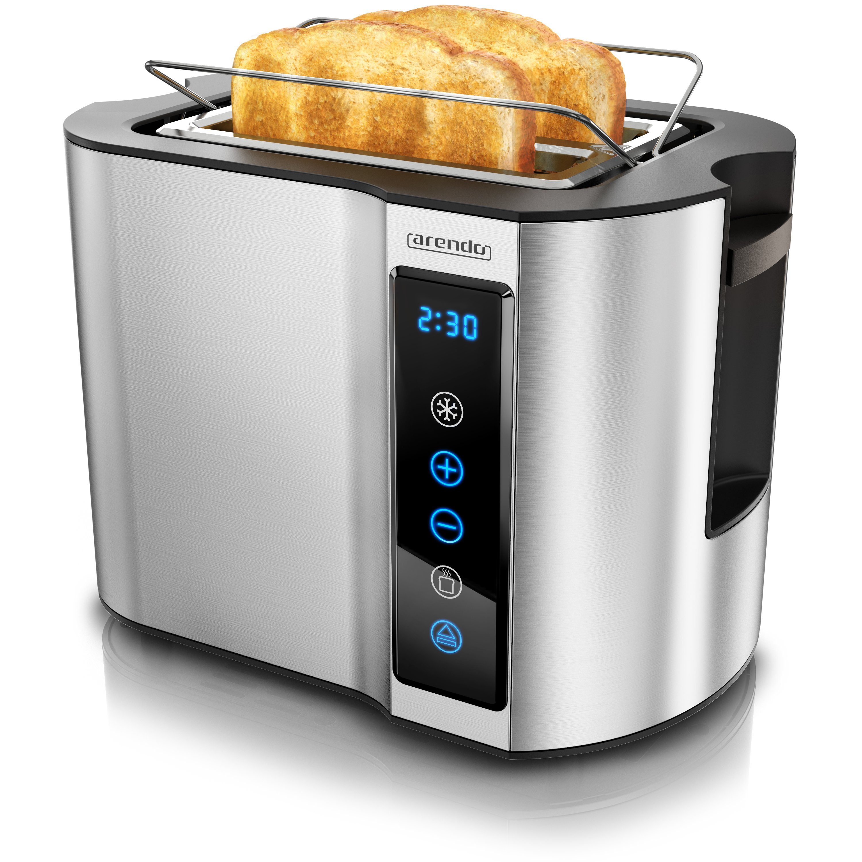 Arendo Toaster, 2 Schlitze, Display, 800 Kurzschlitz, W, Scheiben, 2 Gehäuse, kurze Touch Brötchenaufsatz, für Wärmeisoliertes