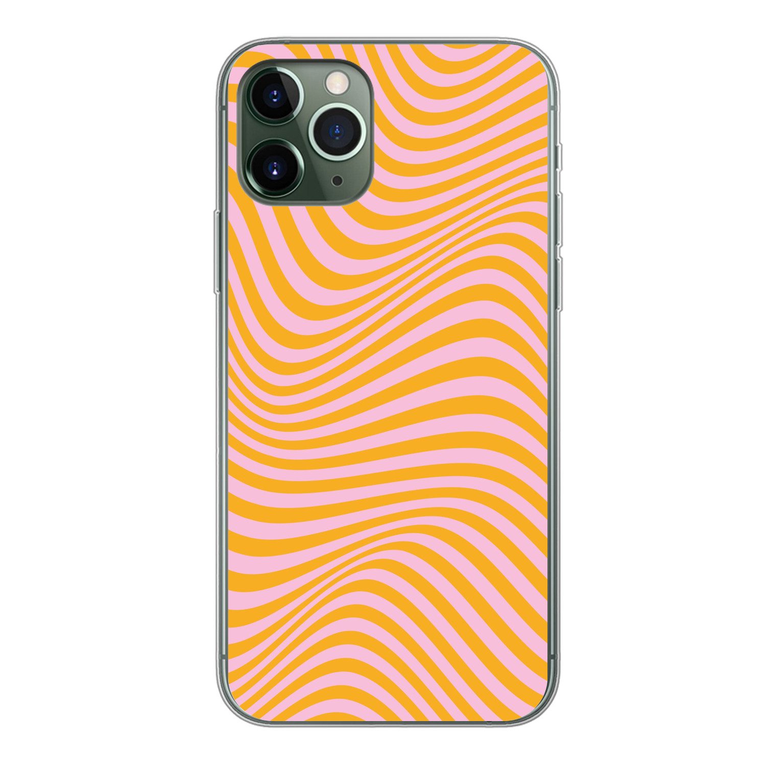 MuchoWow Handyhülle für Apple iPhone 11 Pro Wellenförmiges Muster - Orange - Rosa - Linien, Smartphone-Bumper, Print, Handy Schutzhülle Dünn